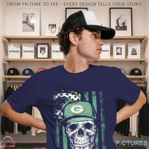 Green Bay Packers Football Skull Hip Hop US Flag T Shirt