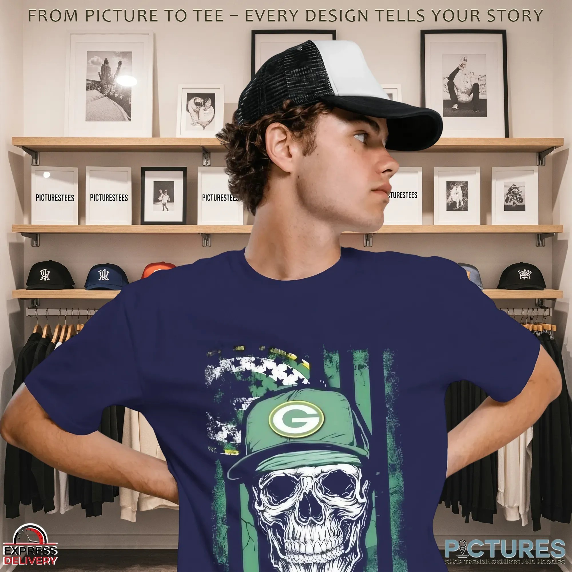 Green Bay Packers Football Skull Hip Hop US Flag T Shirt