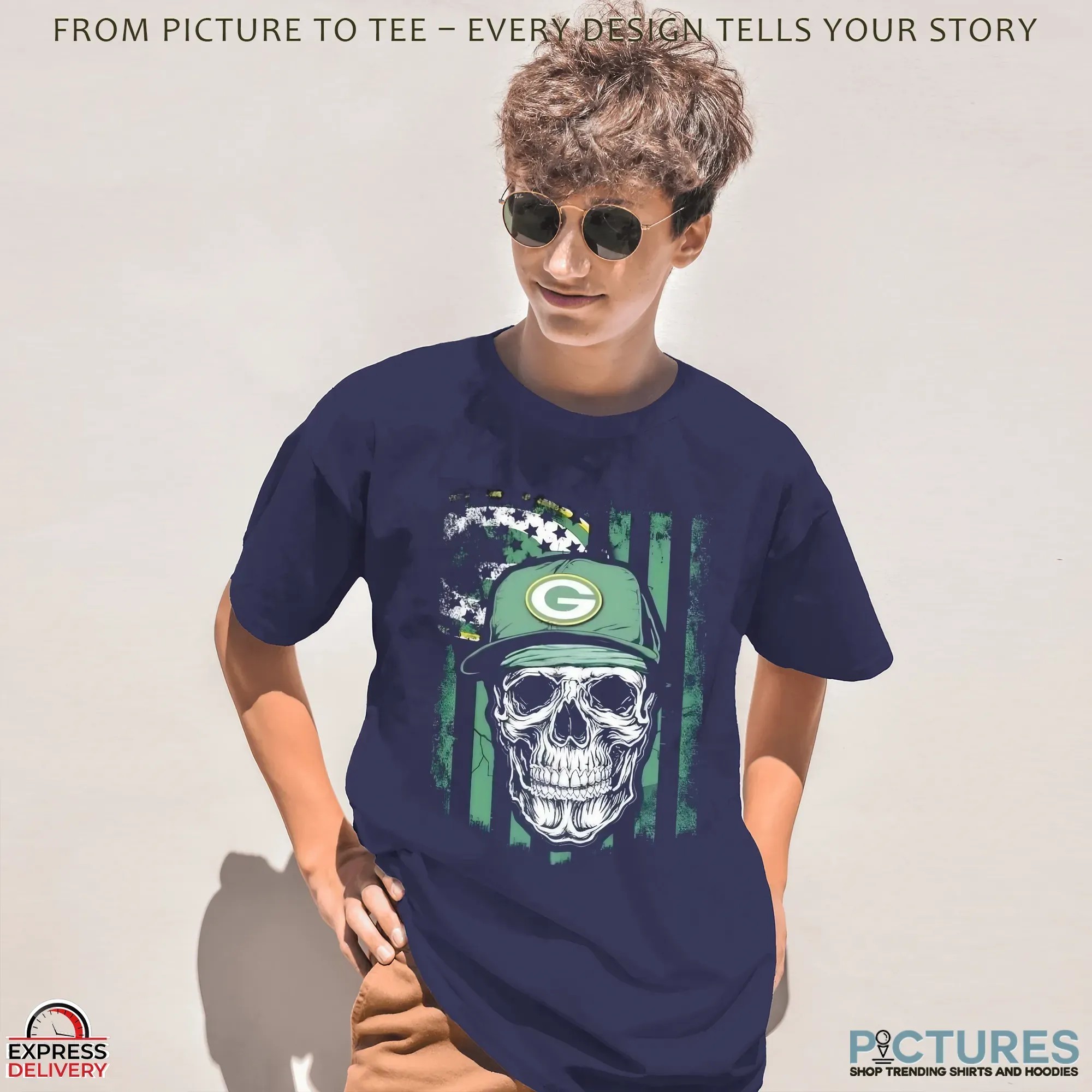 Green Bay Packers Football Skull Hip Hop US Flag T Shirt