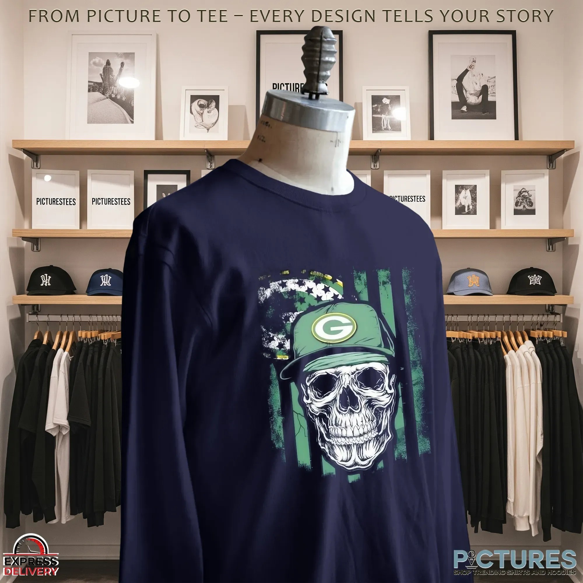 Green Bay Packers Football Skull Hip Hop US Flag T Shirt