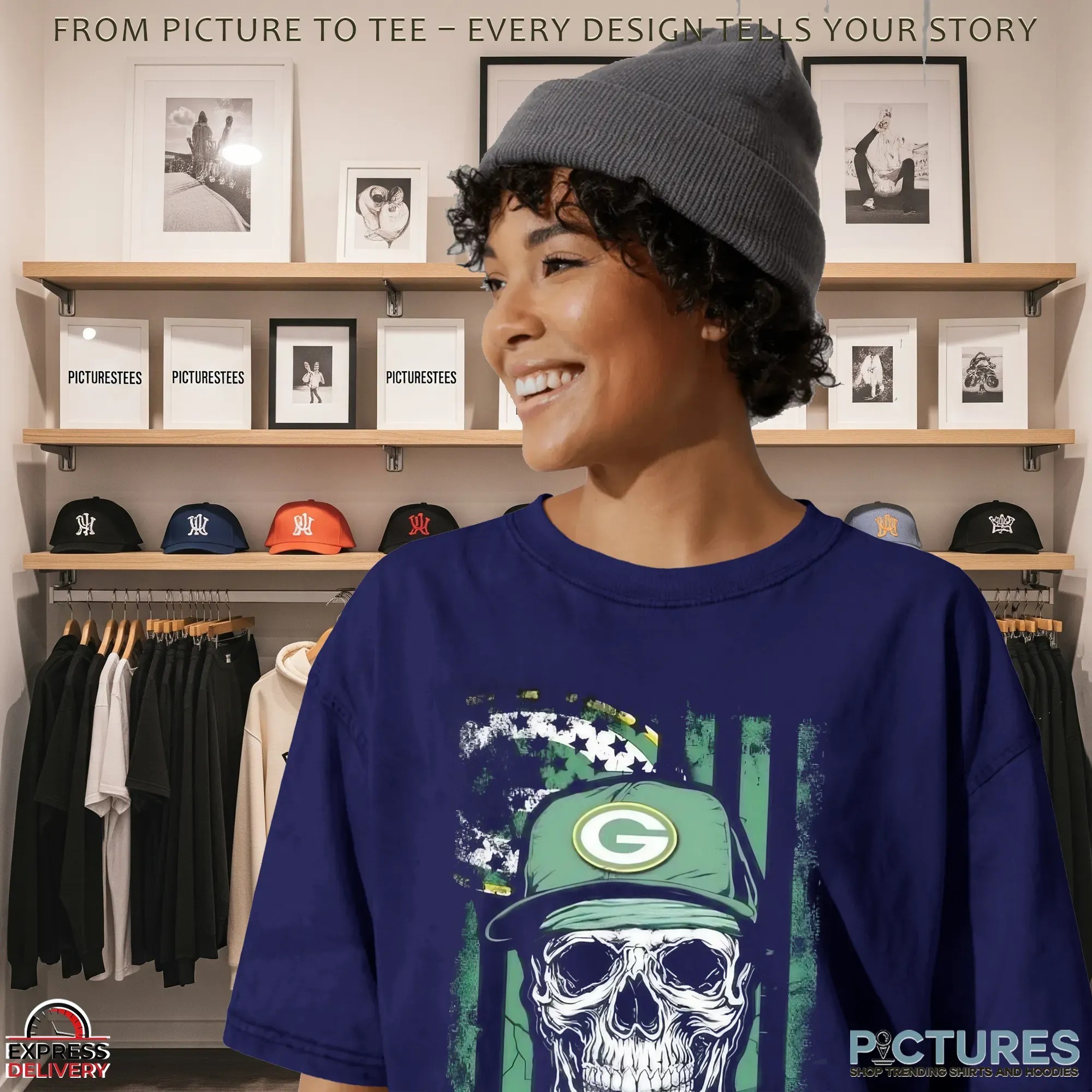 Green Bay Packers Football Skull Hip Hop US Flag T Shirt