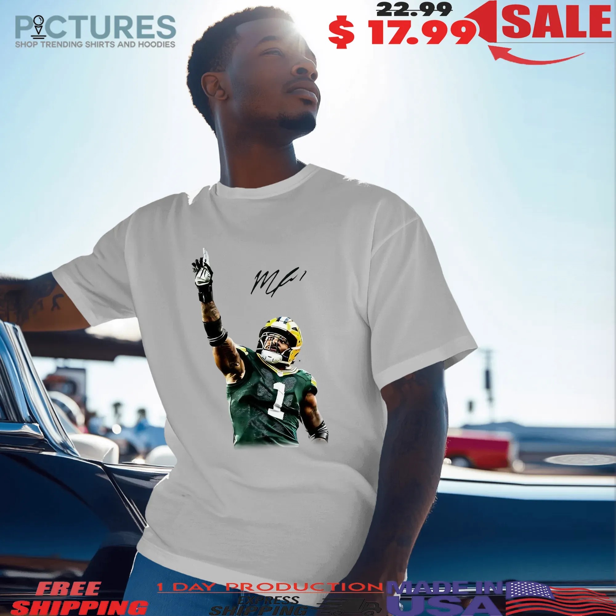 Green Bay Packers Micah Parsons One Up One Hand Graphic Signature T Shirt