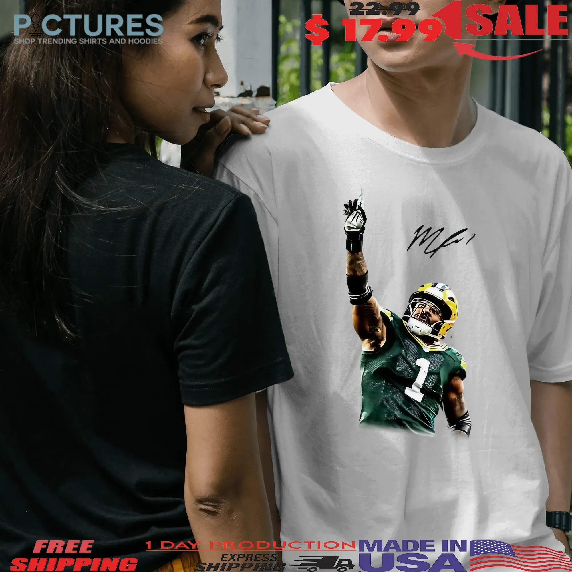 Green Bay Packers Micah Parsons One Up One Hand Graphic Signature T Shirt