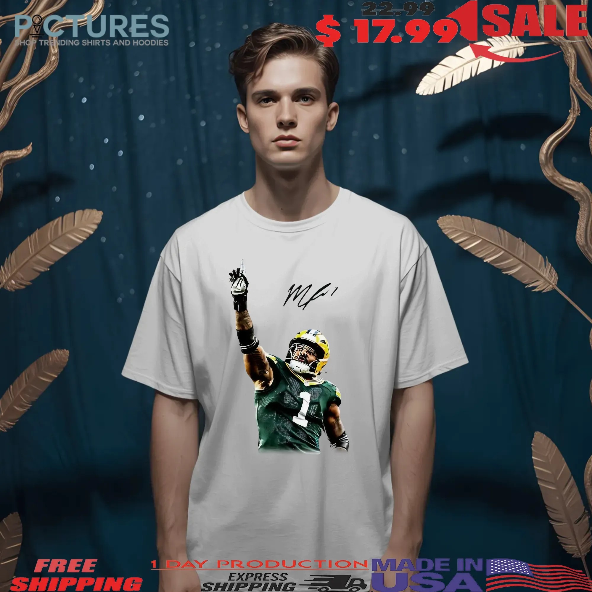 Green Bay Packers Micah Parsons One Up One Hand Graphic Signature T Shirt
