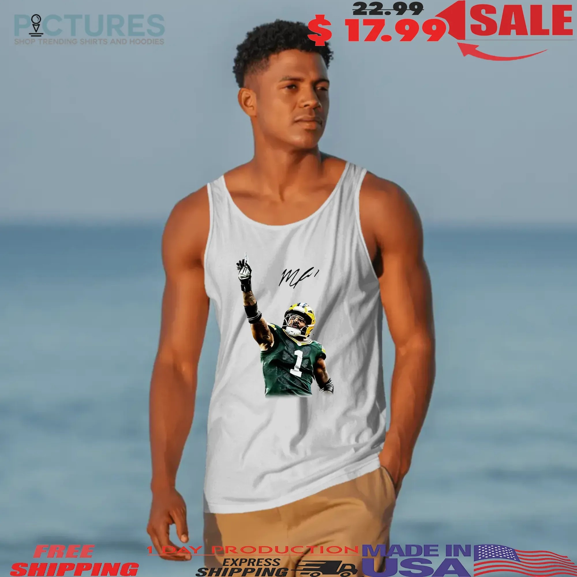 Green Bay Packers Micah Parsons One Up One Hand Graphic Signature T Shirt