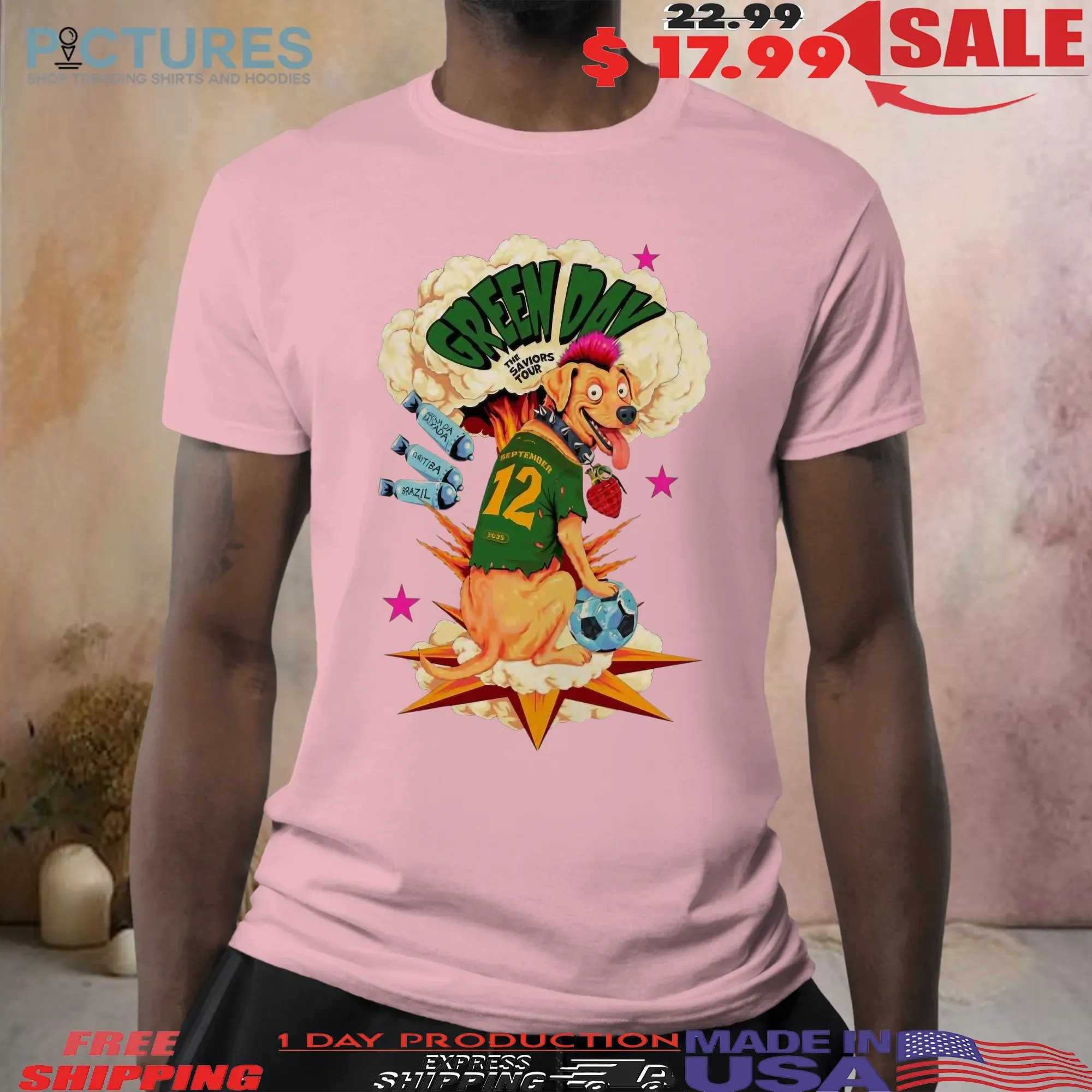 Green Day The Saviors Tour September 12 2025 At Arena Da Baixada Curitiba Brazil Vira-lata Caramelo Artwork Number 12 Poster T Shirt