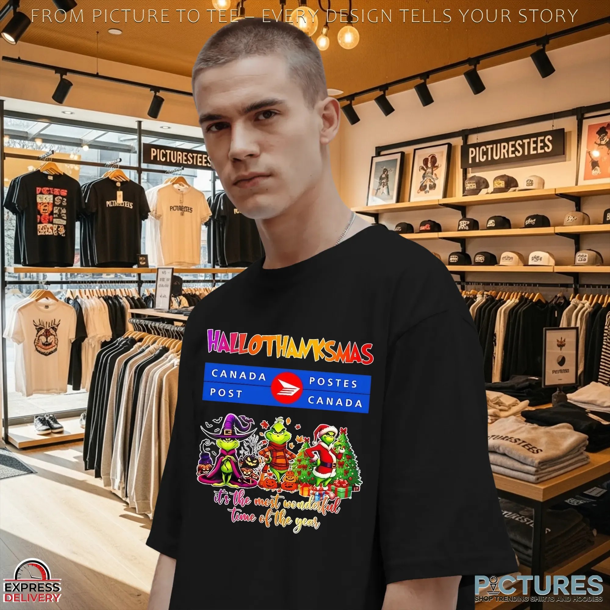 Grinch Canada Post Hallothanksmas It's The Most Wonderful Time Of The Year Christmas Mashup T Shirt