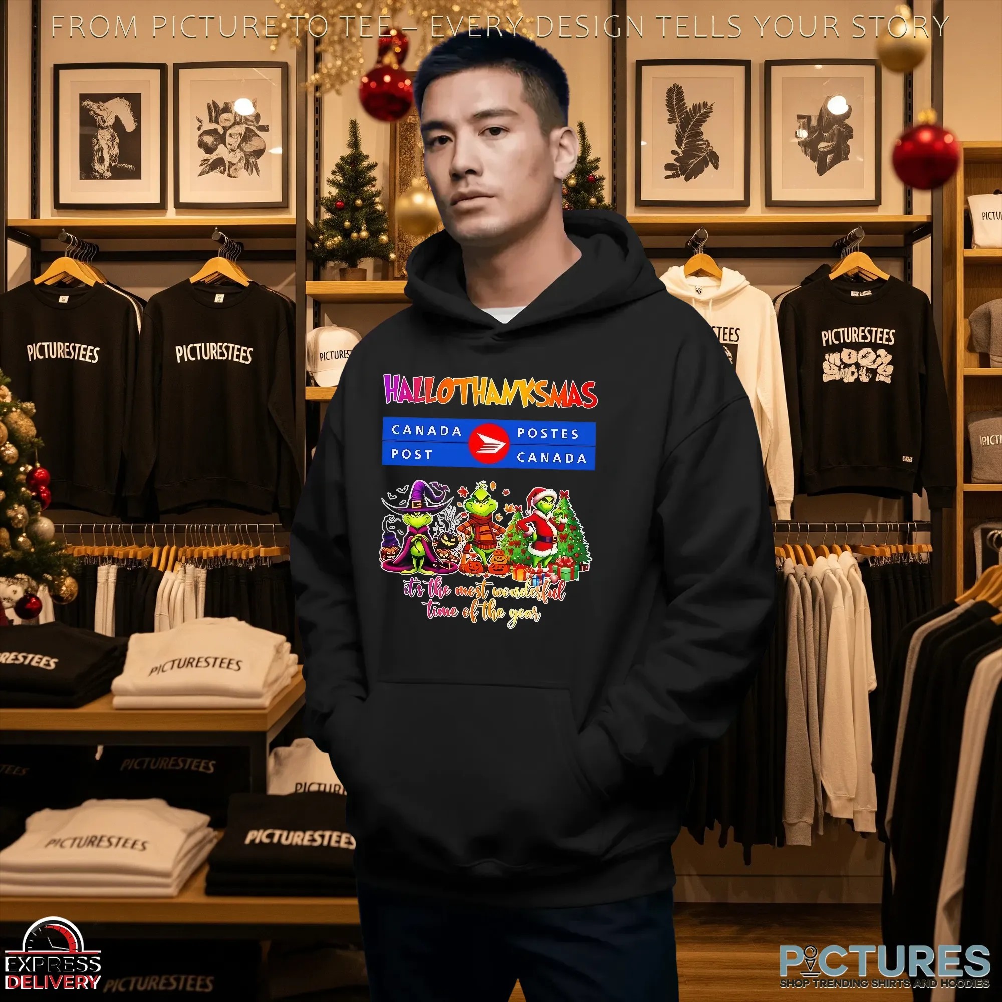 Grinch Canada Post Hallothanksmas It's The Most Wonderful Time Of The Year Christmas Mashup T Shirt