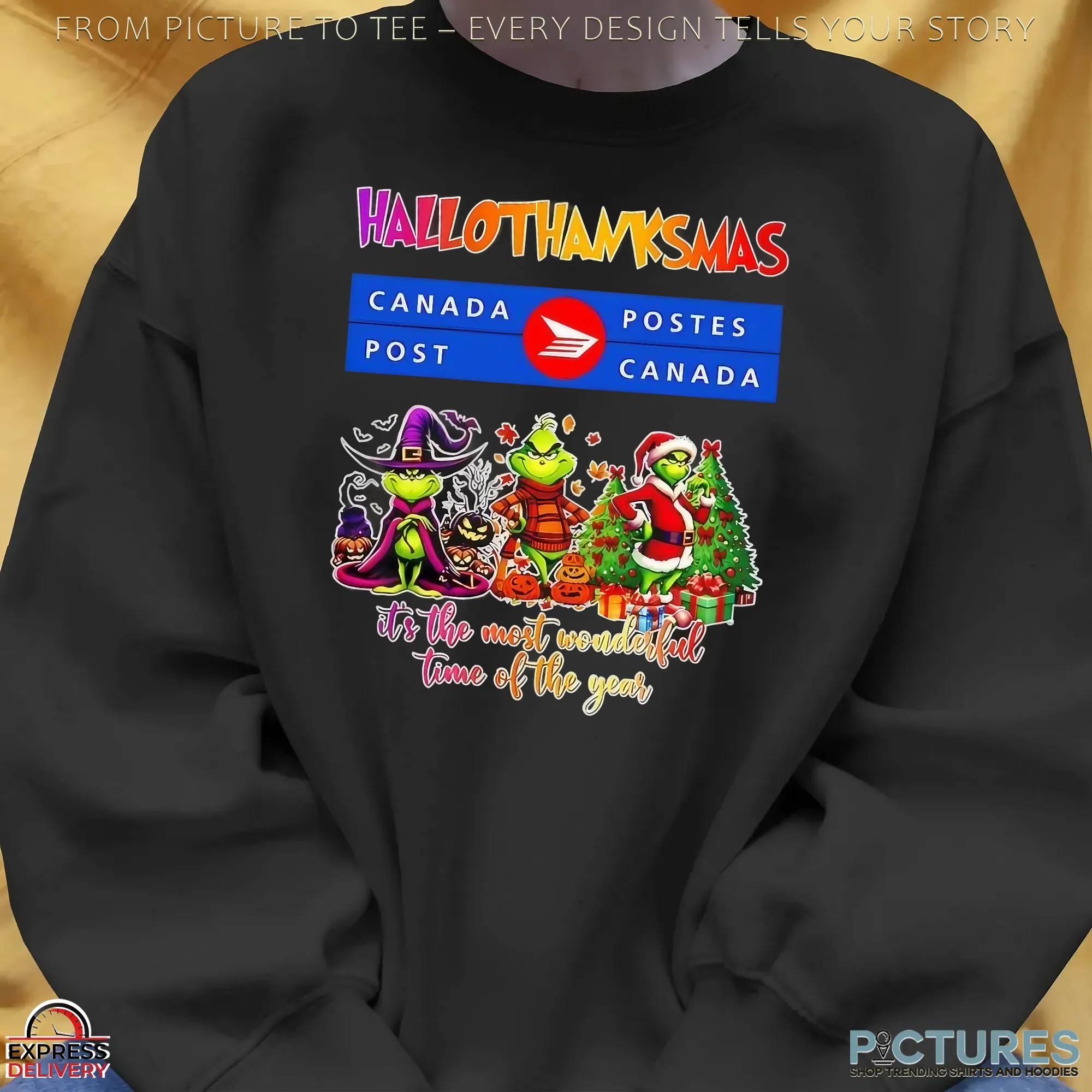 Grinch Canada Post Hallothanksmas It's The Most Wonderful Time Of The Year Christmas Mashup T Shirt
