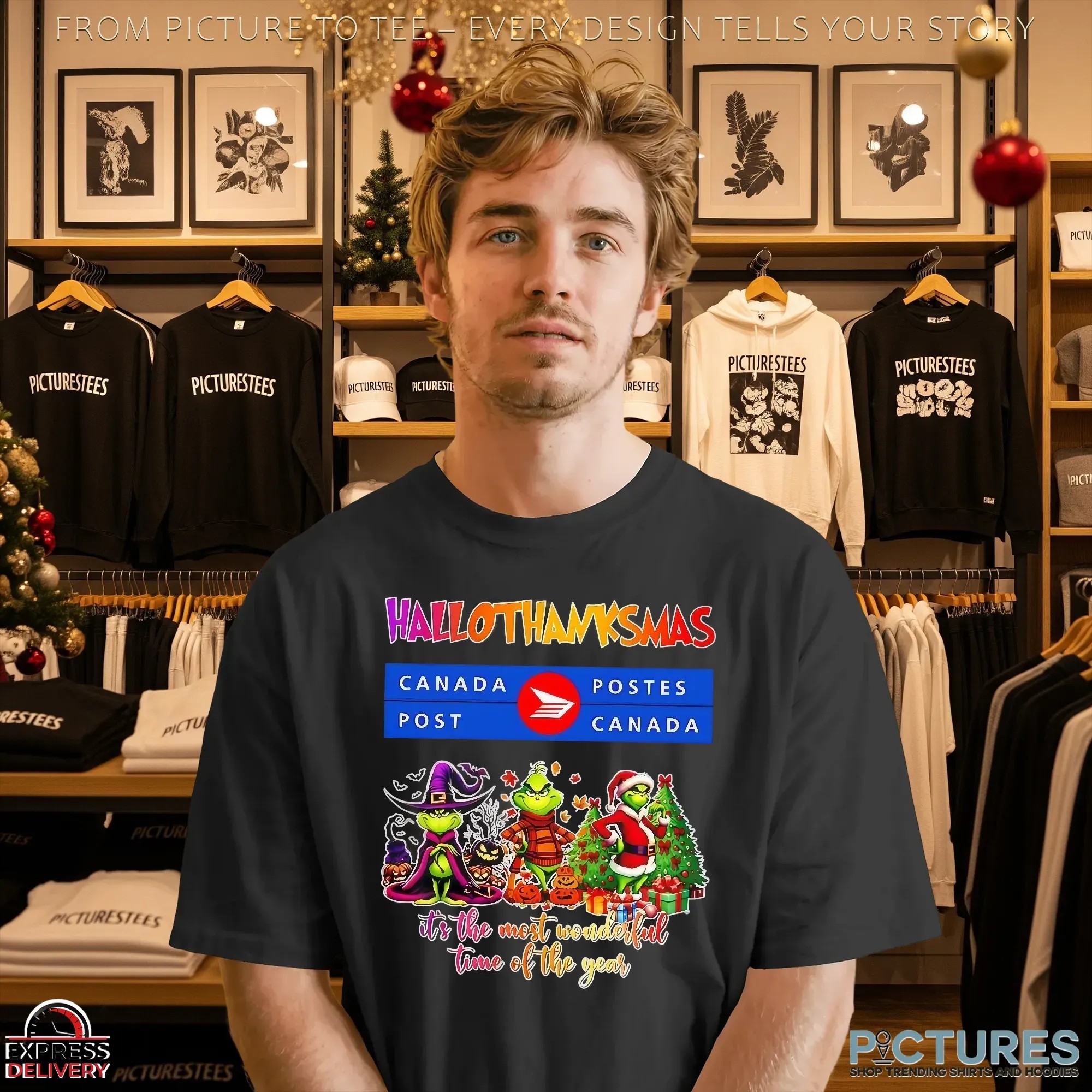 Grinch Canada Post Hallothanksmas It's The Most Wonderful Time Of The Year Christmas Mashup T Shirt