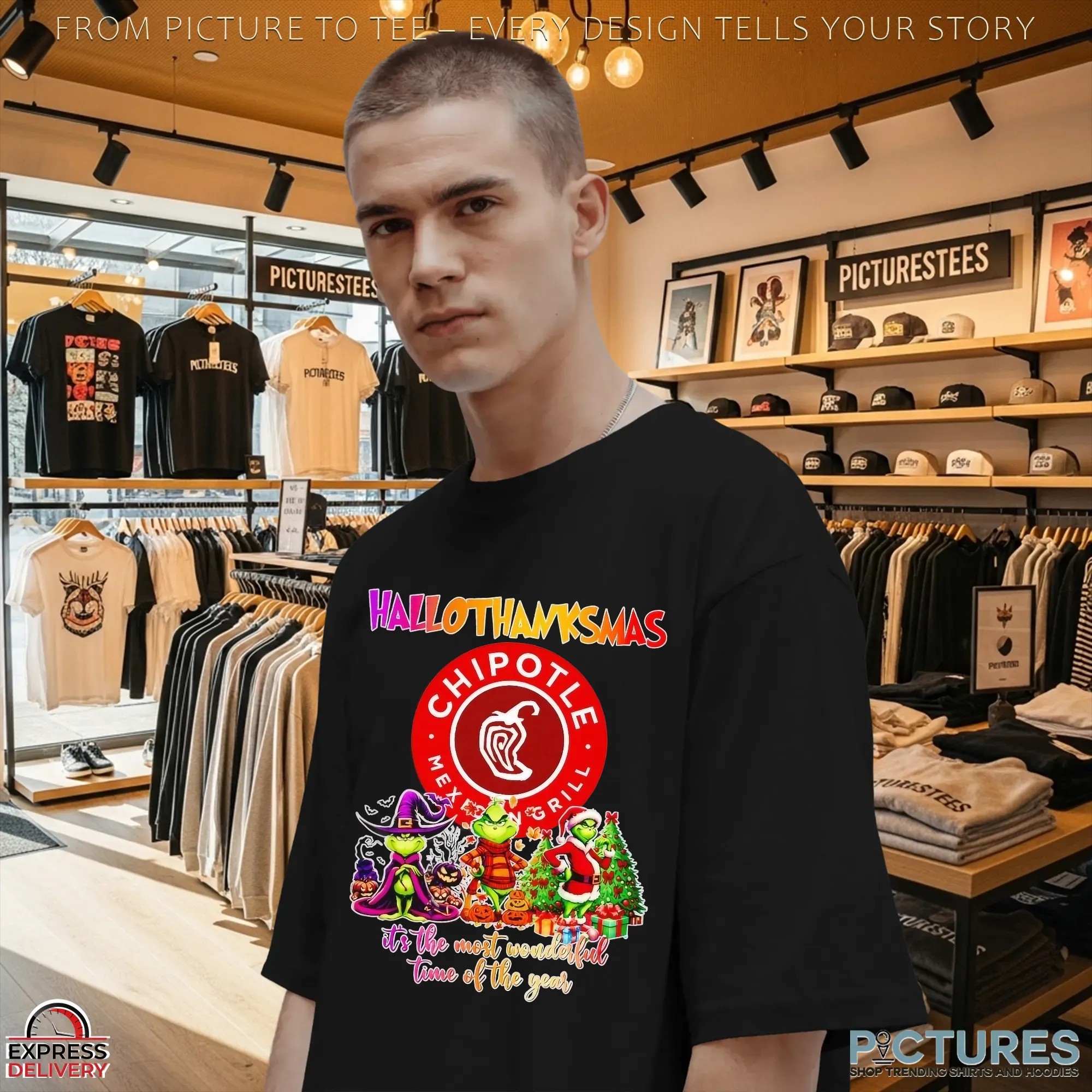 Grinch Chipotle Hallothanksmas It's The Most Wonderful Time Of The Year Halloween Christmas Mashup T Shirt