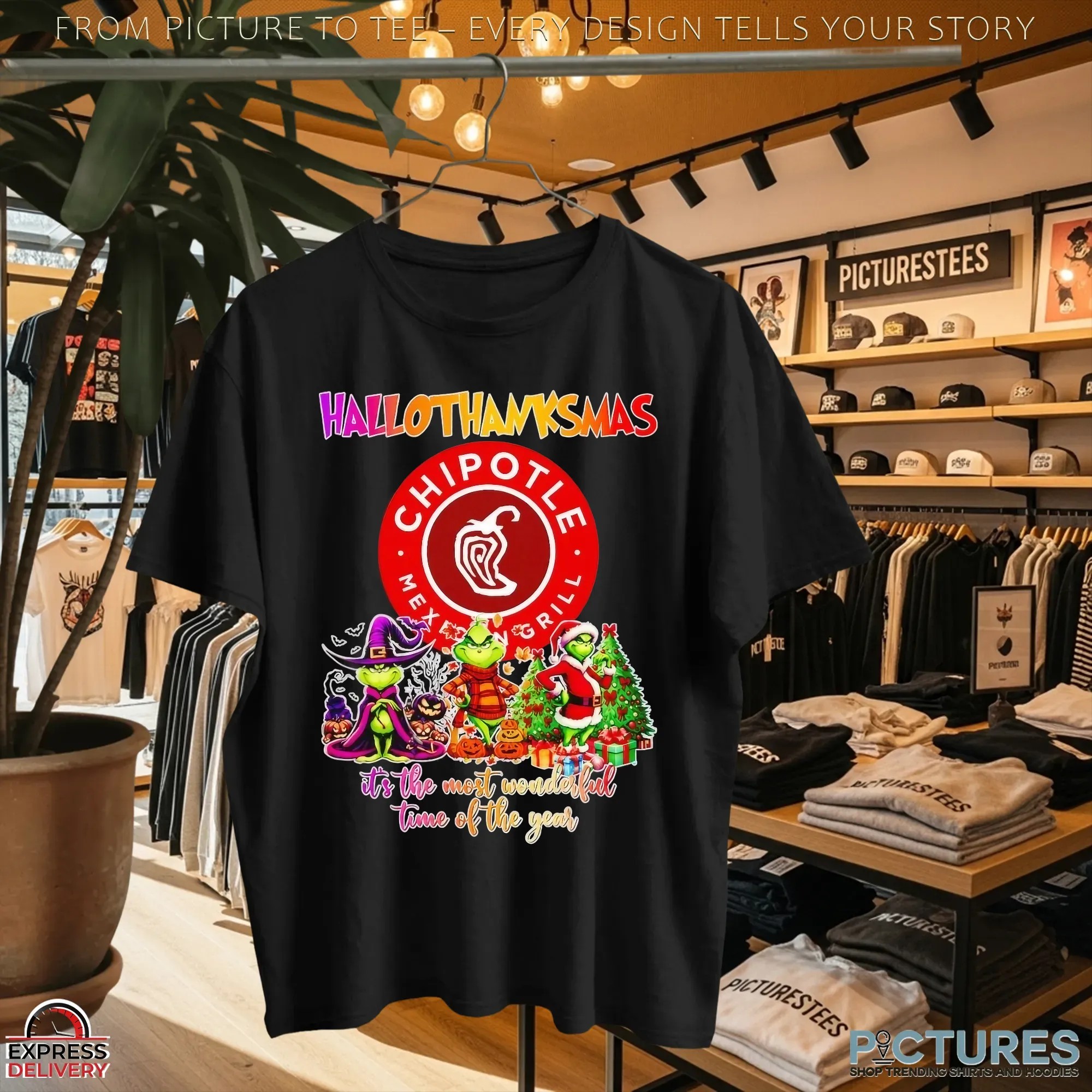 Grinch Chipotle Hallothanksmas It's The Most Wonderful Time Of The Year Halloween Christmas Mashup T Shirt