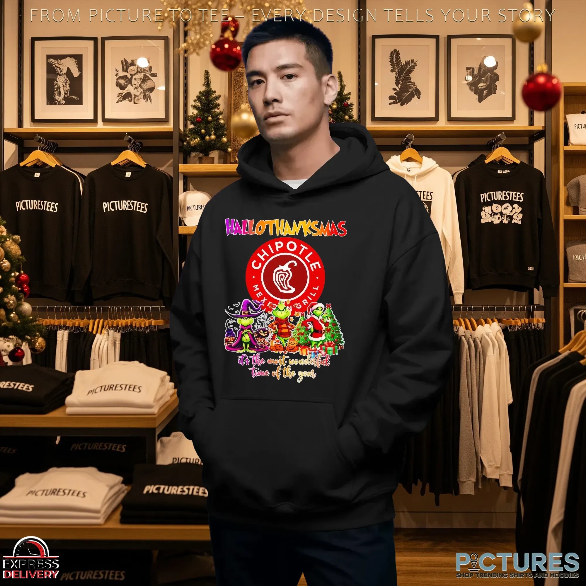 Grinch Chipotle Hallothanksmas It's The Most Wonderful Time Of The Year Halloween Christmas Mashup T Shirt