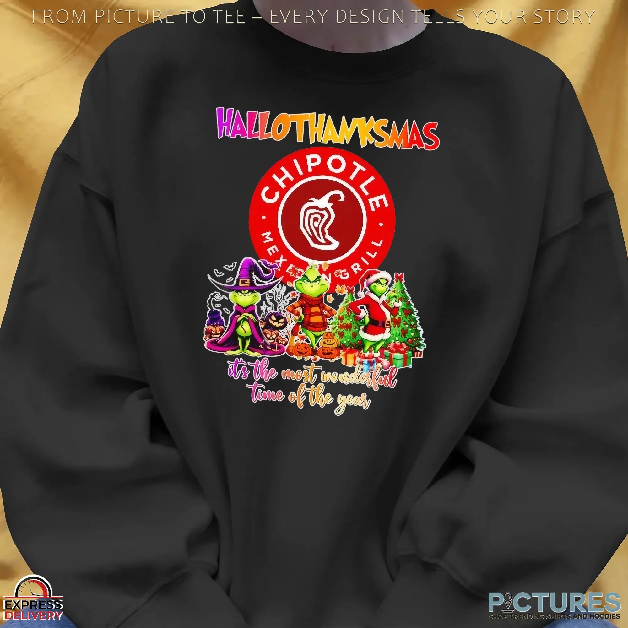 Grinch Chipotle Hallothanksmas It's The Most Wonderful Time Of The Year Halloween Christmas Mashup T Shirt