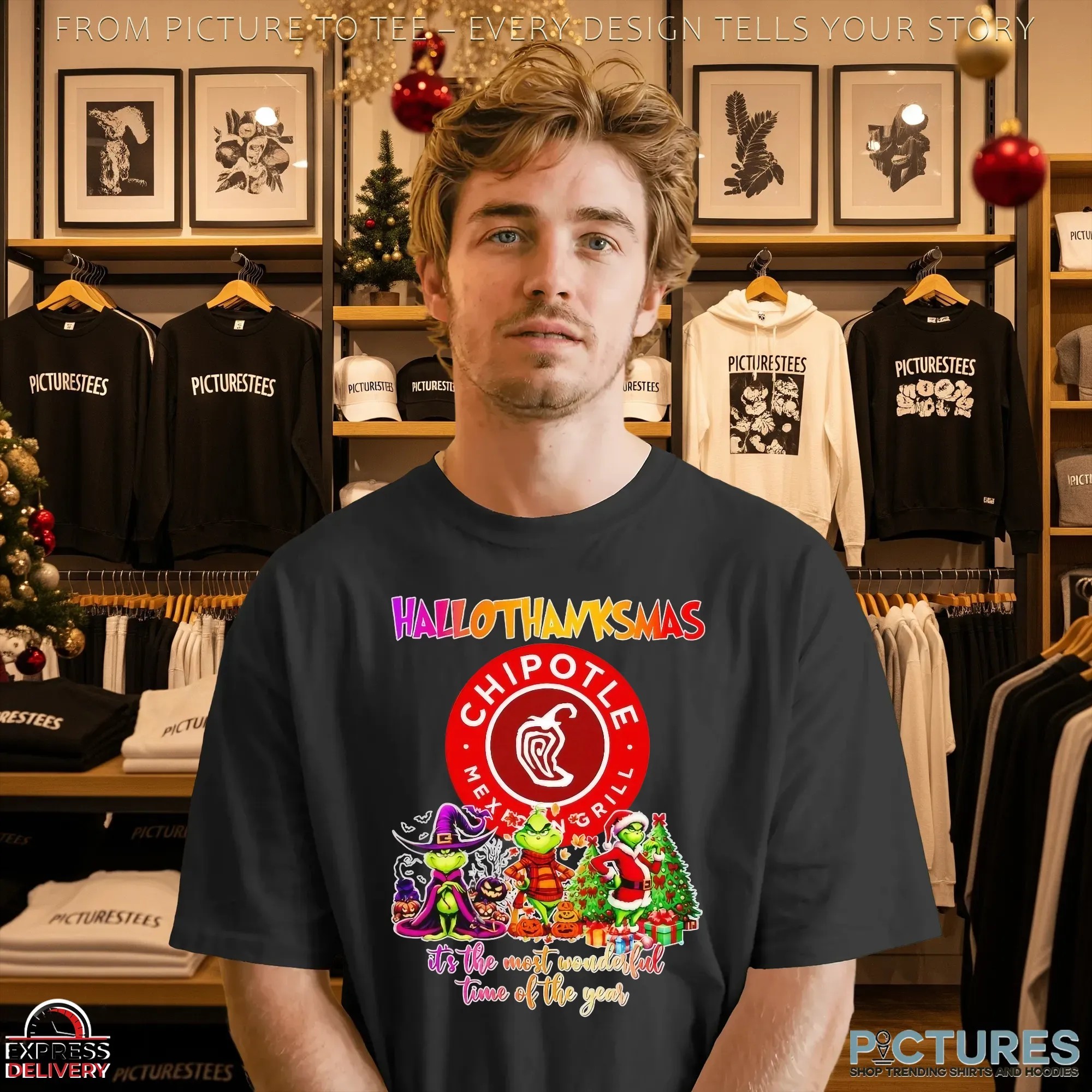 Grinch Chipotle Hallothanksmas It's The Most Wonderful Time Of The Year Halloween Christmas Mashup T Shirt