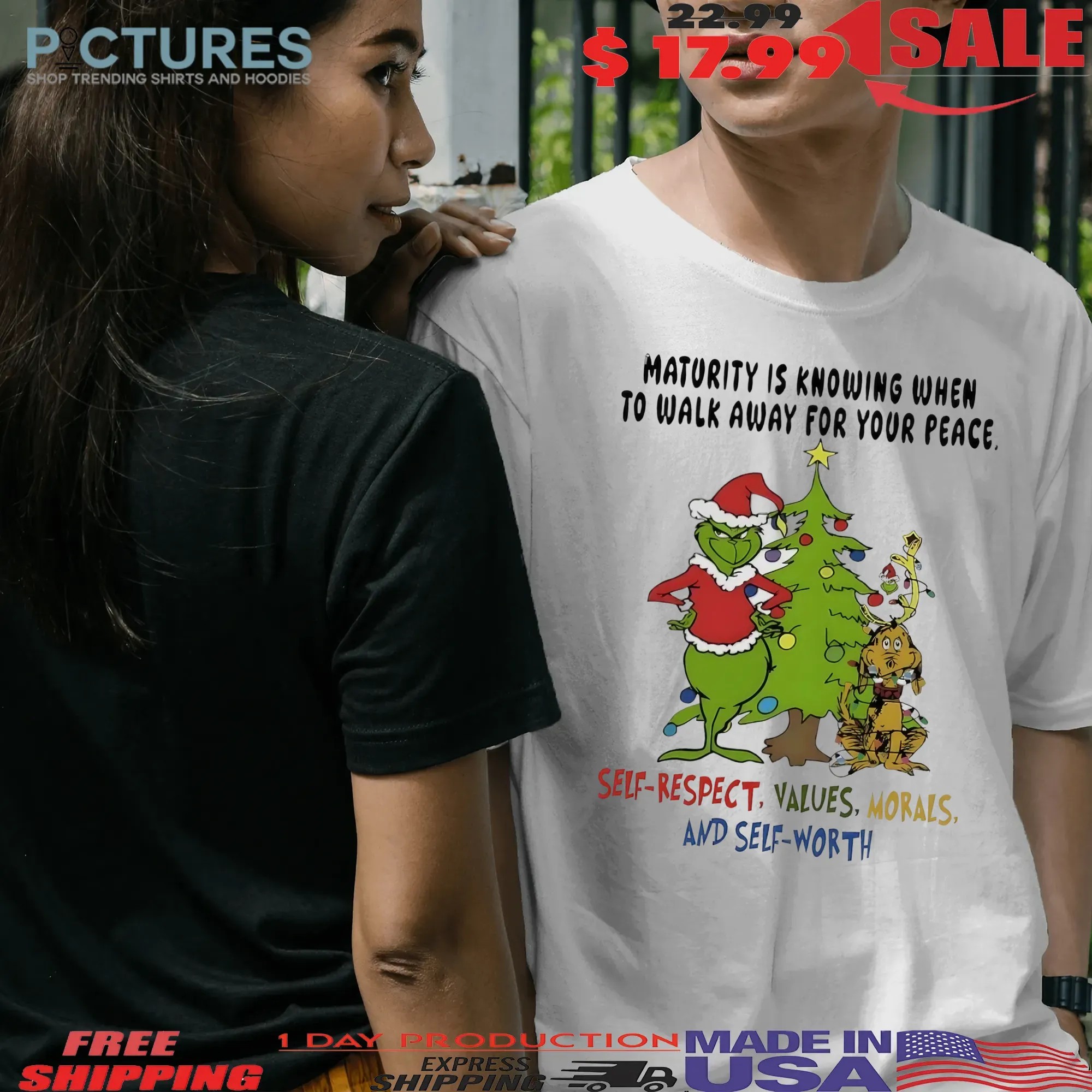 Grinch Christmas Tree Maturity Is Knowing When To Walk Away For Your Peace Self Worth T Shirt