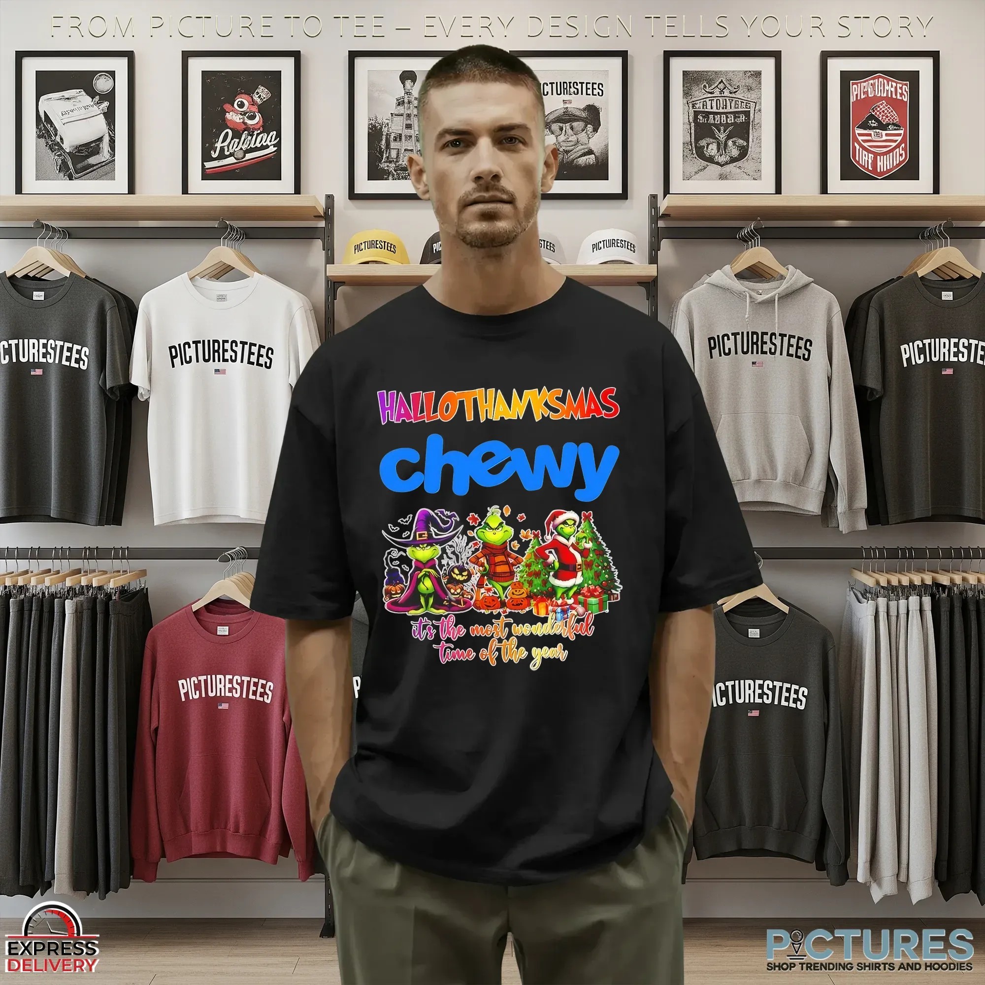 Grinch Hallothanksmas Chewy It's The Most Wonderful Time Of The Year Halloween Christmas Mashup T Shirt