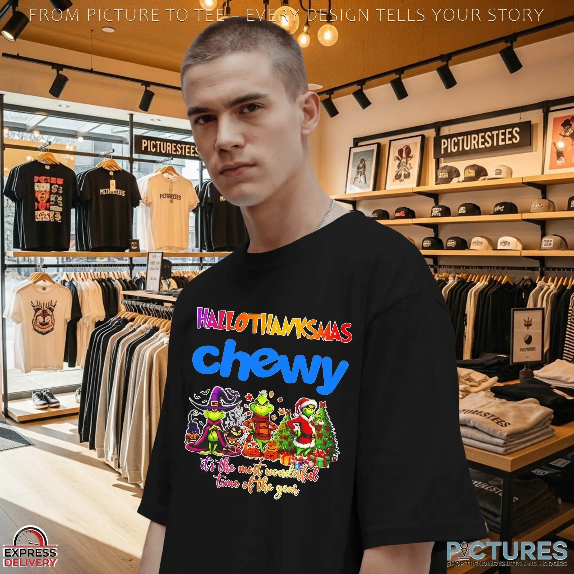 Grinch Hallothanksmas Chewy It's The Most Wonderful Time Of The Year Halloween Christmas Mashup T Shirt