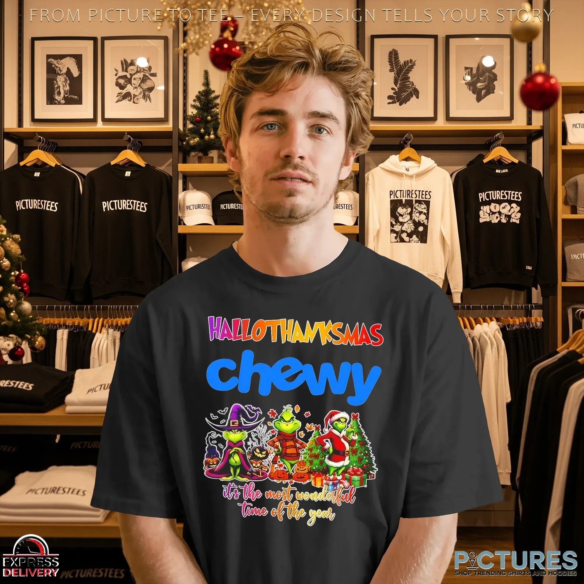 Grinch Hallothanksmas Chewy It's The Most Wonderful Time Of The Year Halloween Christmas Mashup T Shirt