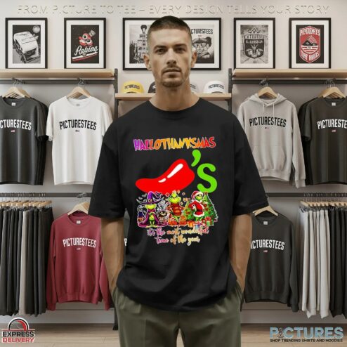 Grinch Hallothanksmas Chili's It's The Most Wonderful Time Of The Year Merry Christmas Mashup T Shirt
