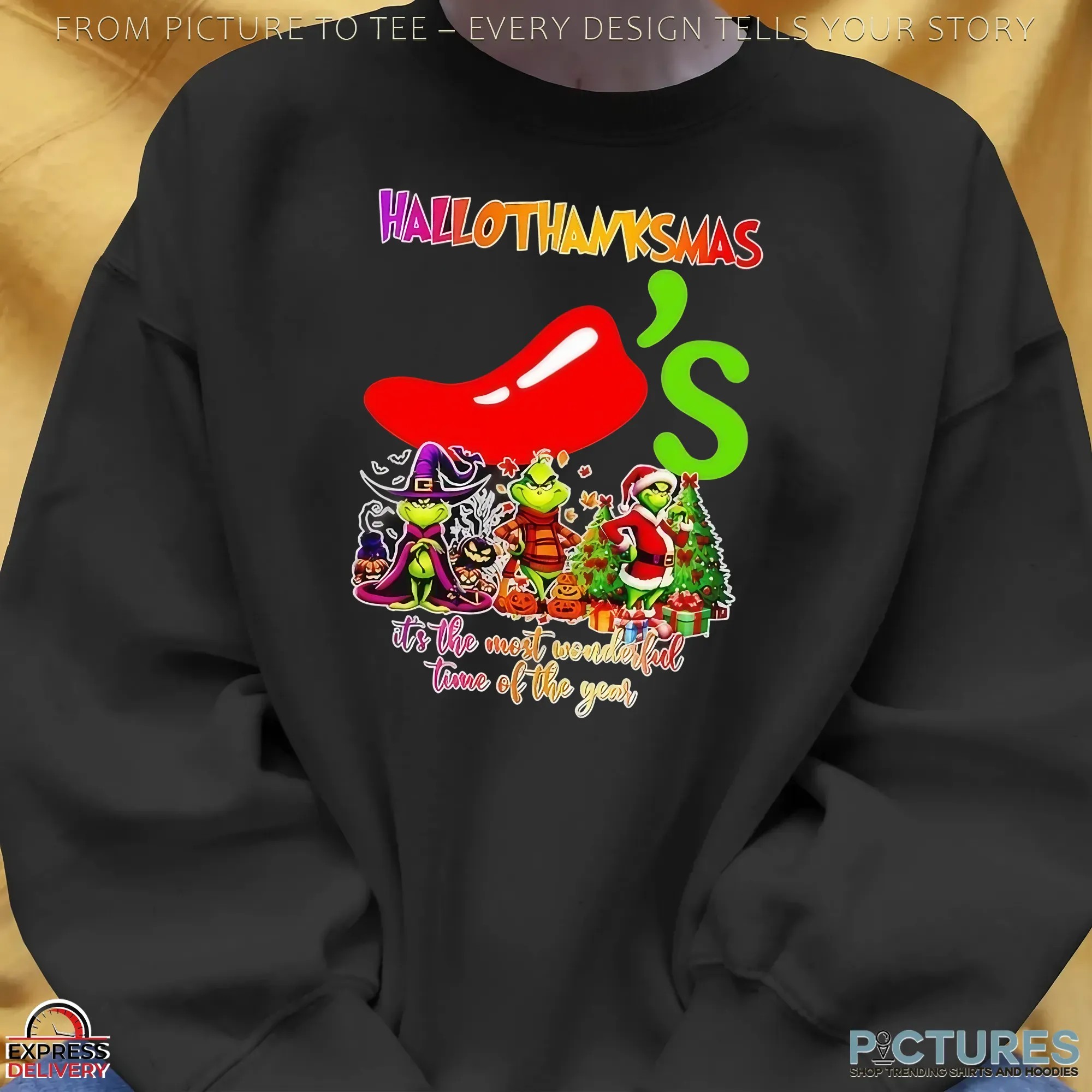 Grinch Hallothanksmas Chili's It's The Most Wonderful Time Of The Year Merry Christmas Mashup T Shirt