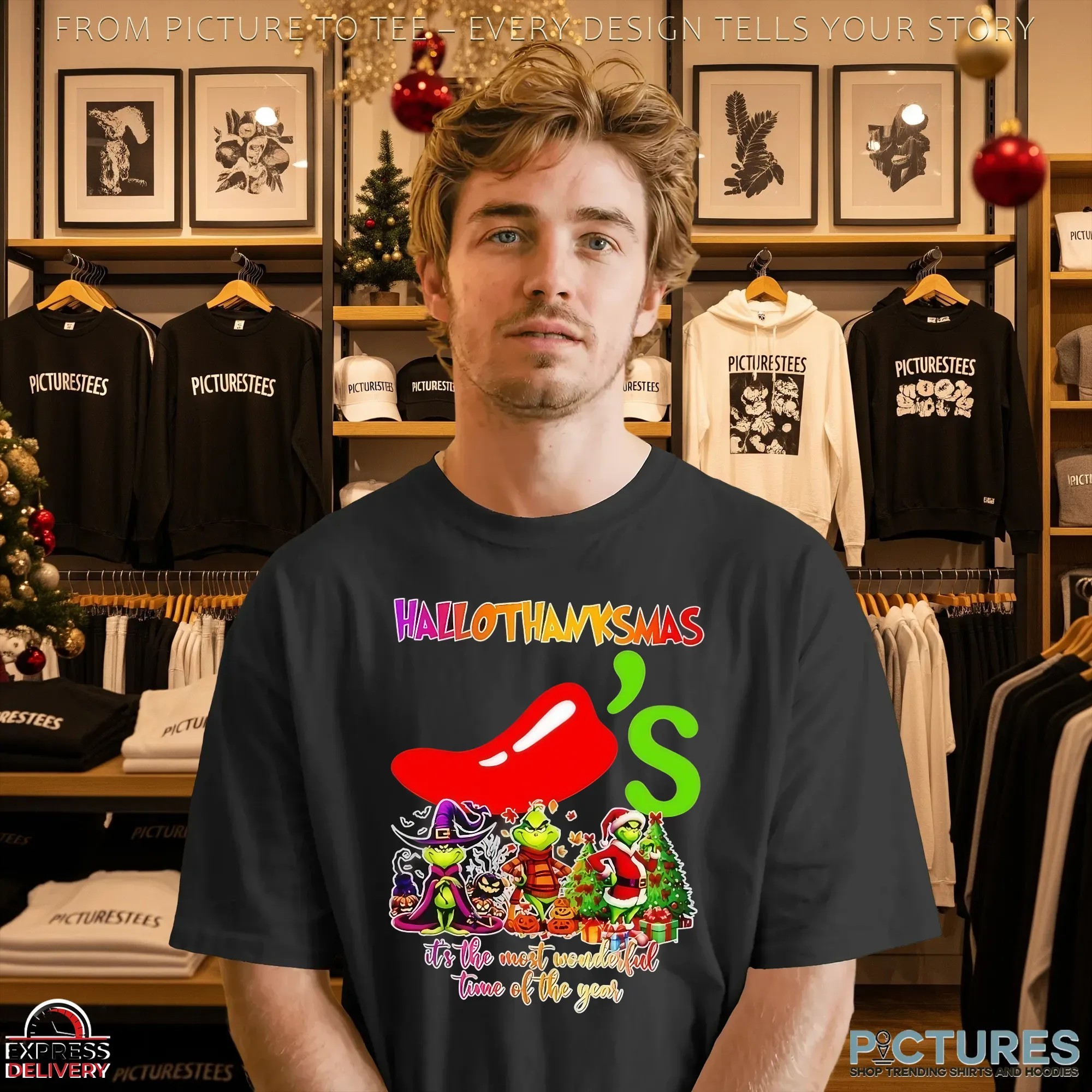 Grinch Hallothanksmas Chili's It's The Most Wonderful Time Of The Year Merry Christmas Mashup T Shirt
