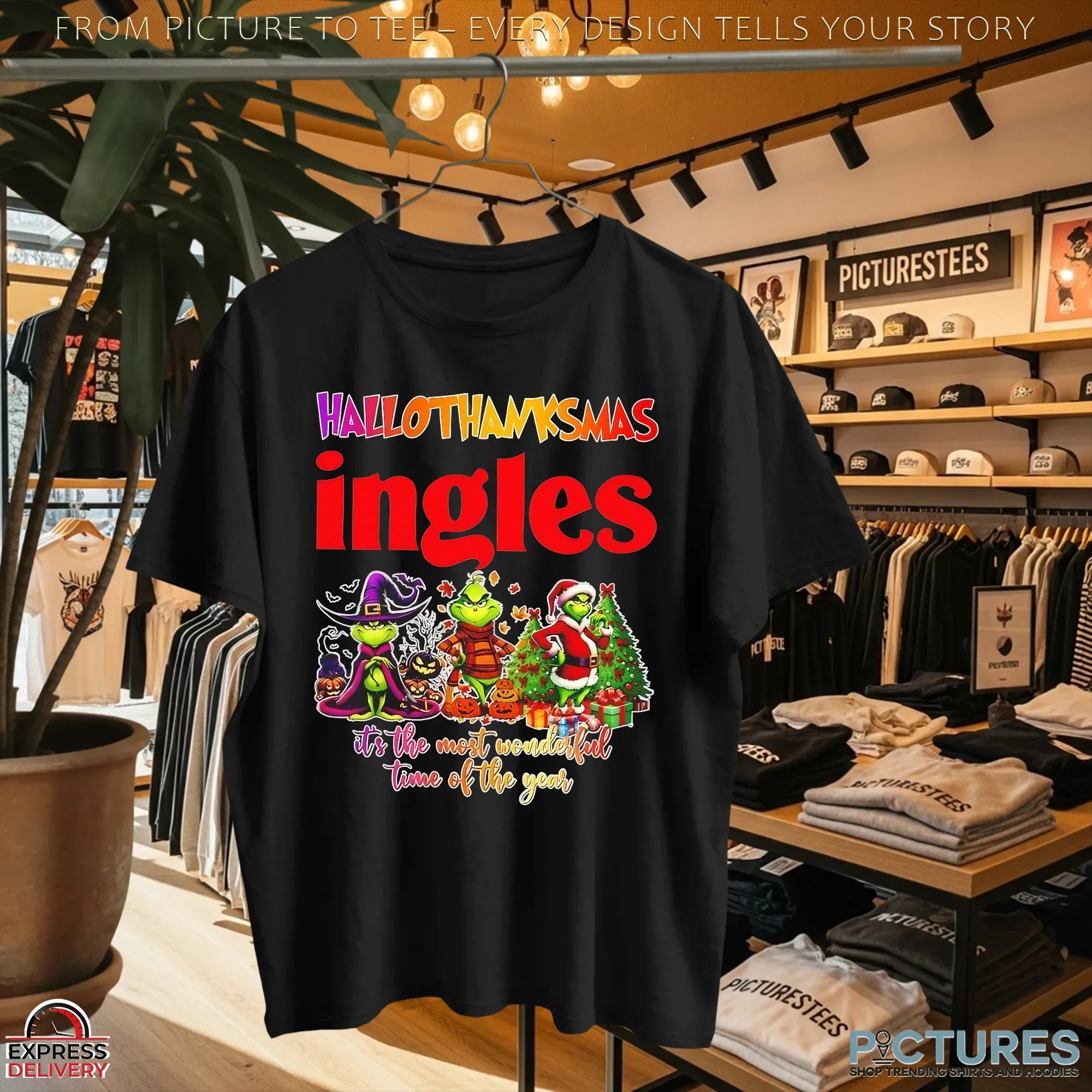 Grinch Hallothanksmas Ingles It's The Most Wonderful Time Of The Year Christmas Mashup T Shirt