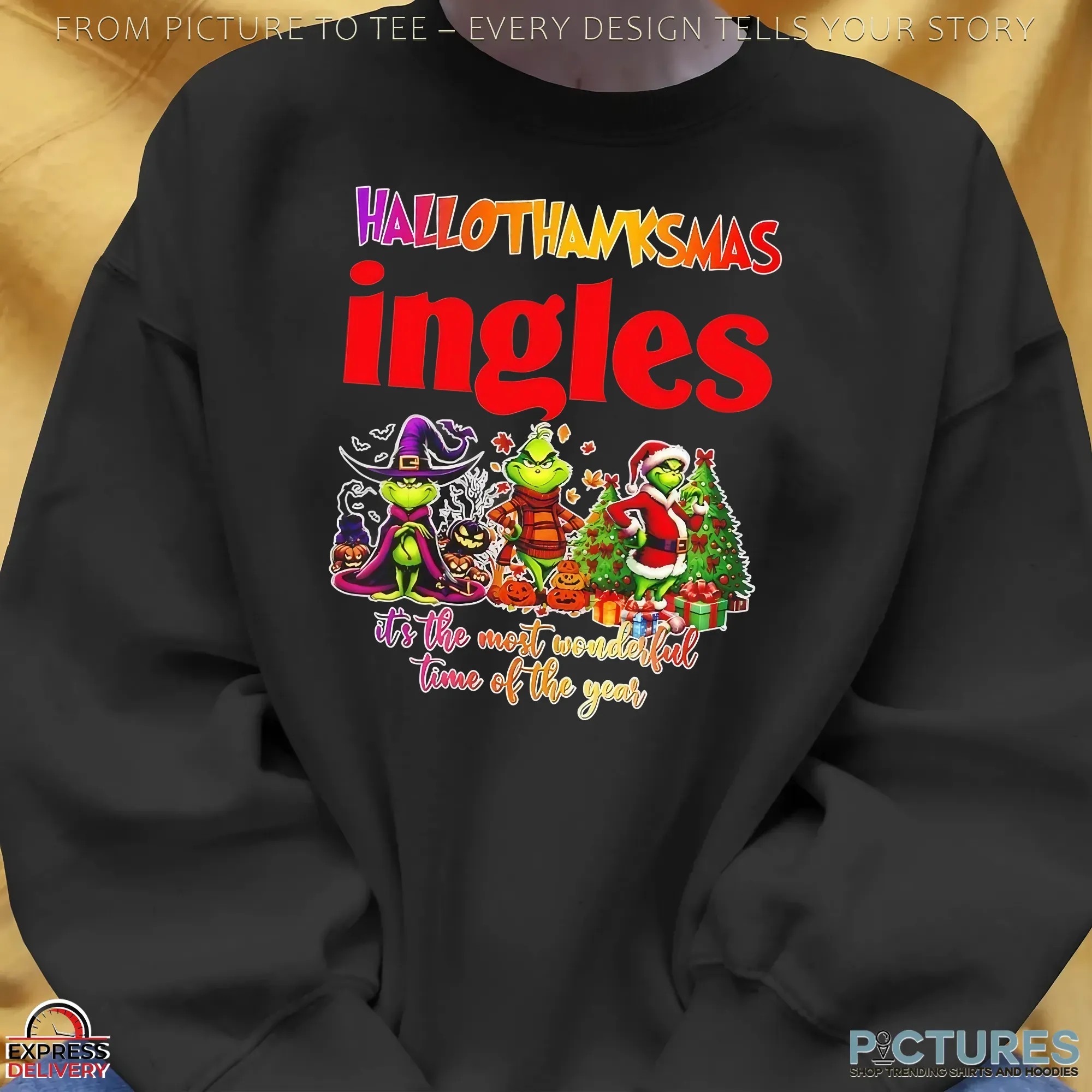 Grinch Hallothanksmas Ingles It's The Most Wonderful Time Of The Year Christmas Mashup T Shirt