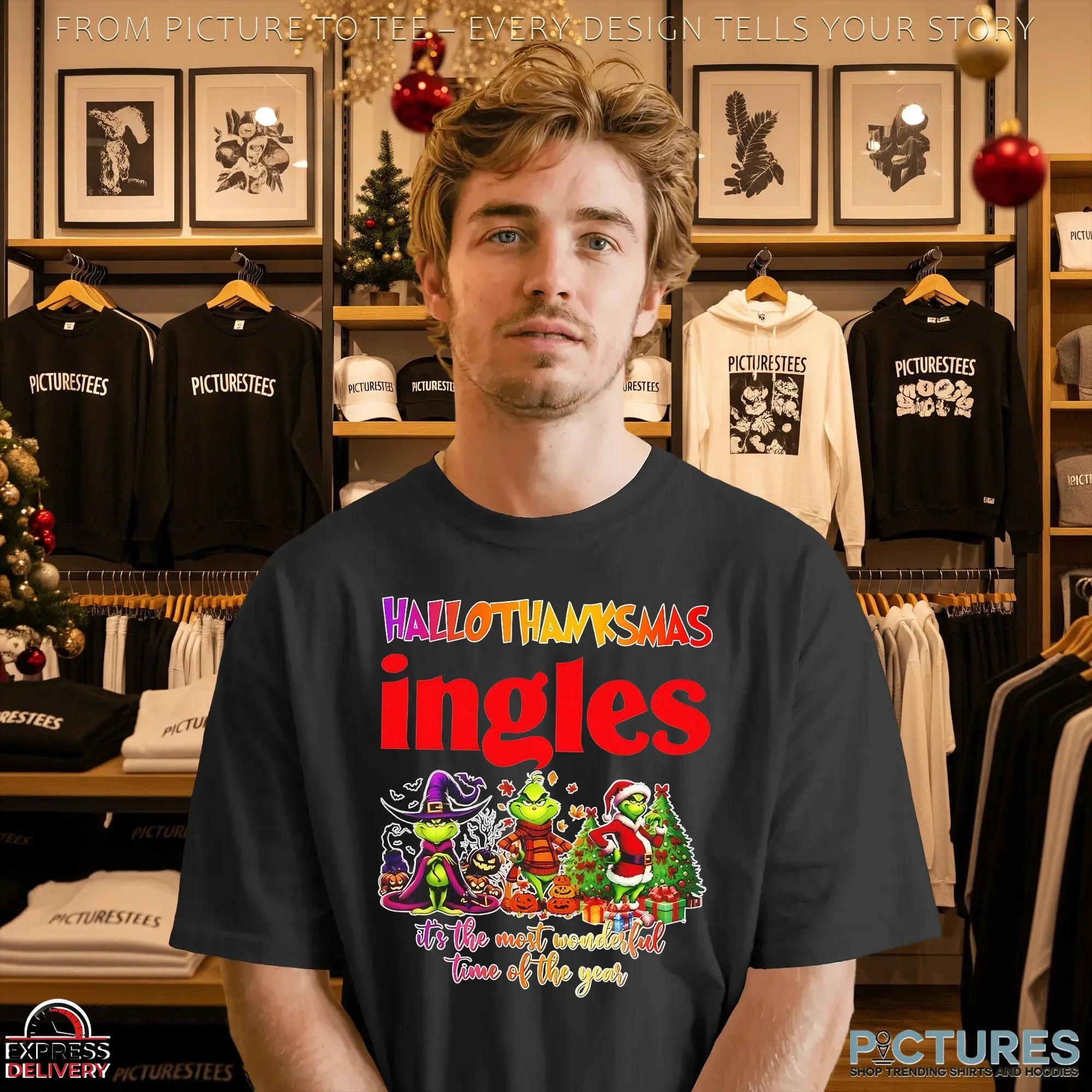 Grinch Hallothanksmas Ingles It's The Most Wonderful Time Of The Year Christmas Mashup T Shirt