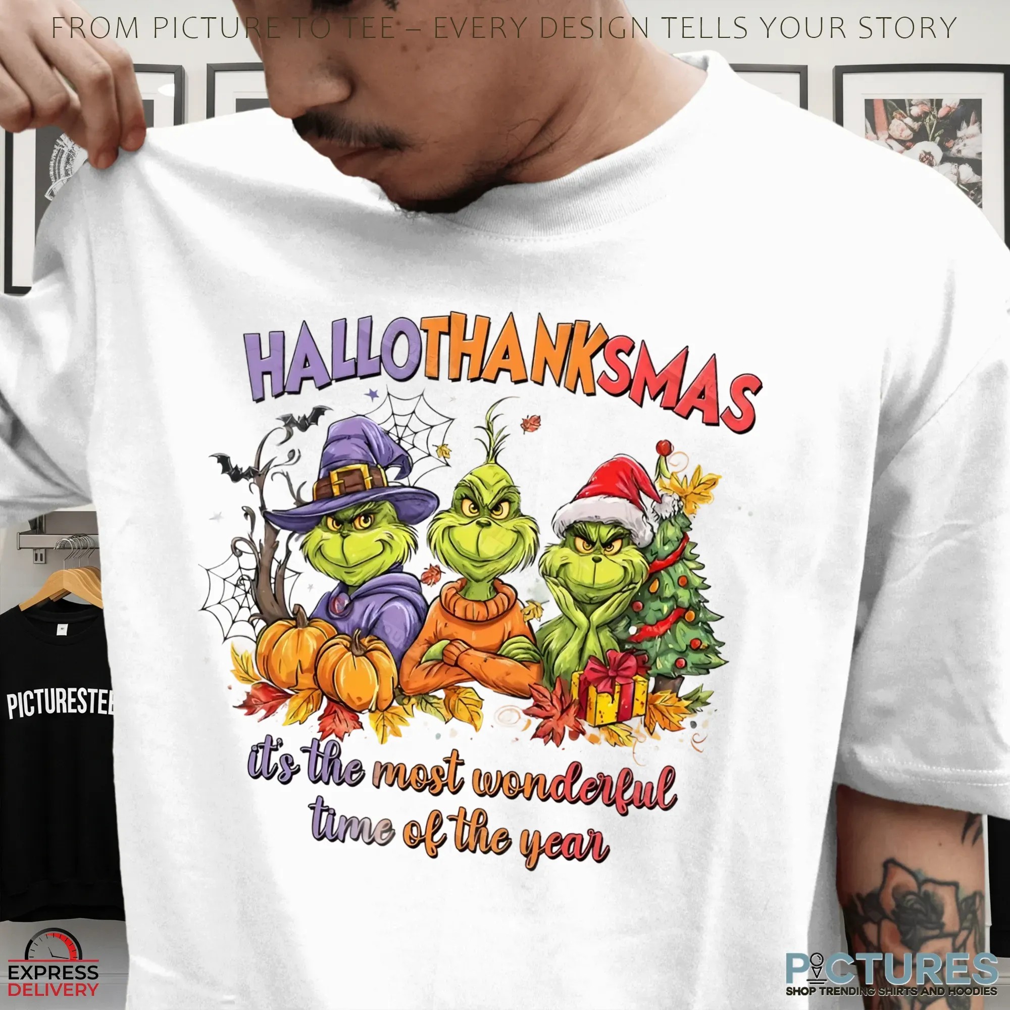Grinch Hallothanksmas It's The Most Wonderful Time Of The Year Halloween Christmas Thanksgiving T Shirt