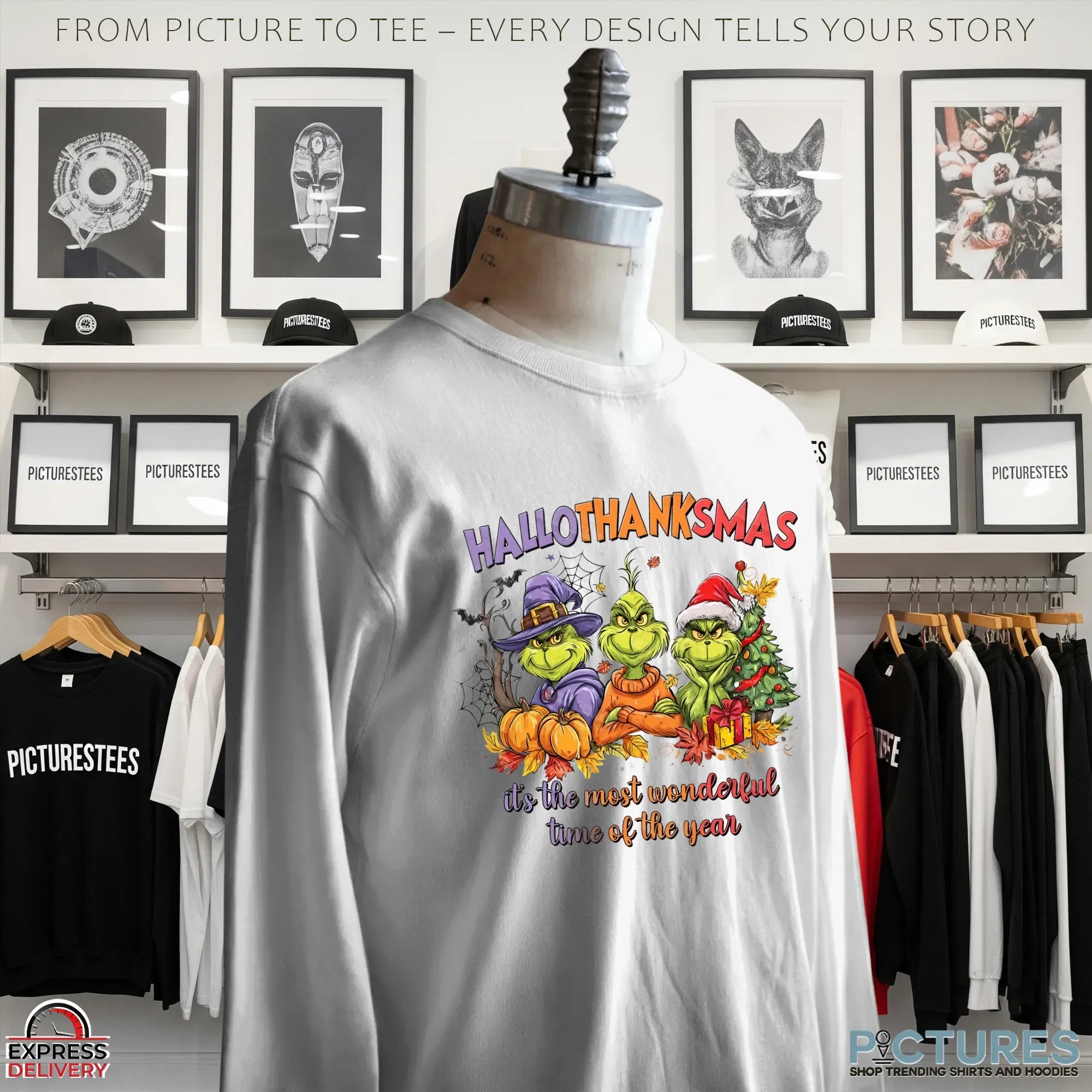 Grinch Hallothanksmas It's The Most Wonderful Time Of The Year Halloween Christmas Thanksgiving T Shirt