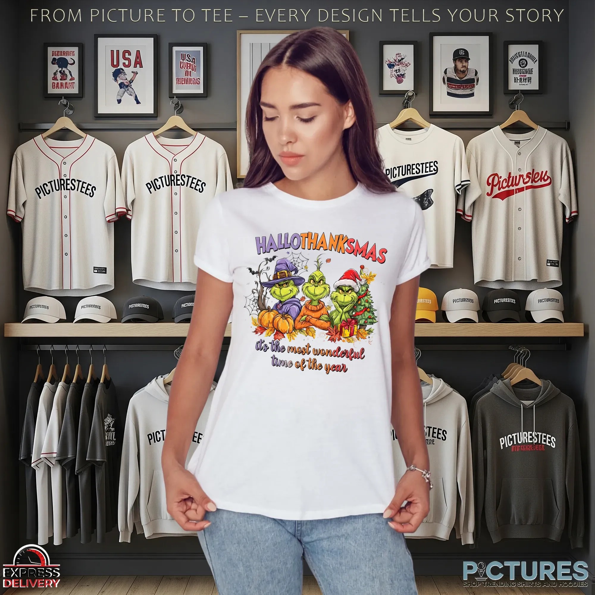 Grinch Hallothanksmas It's The Most Wonderful Time Of The Year Halloween Christmas Thanksgiving T Shirt