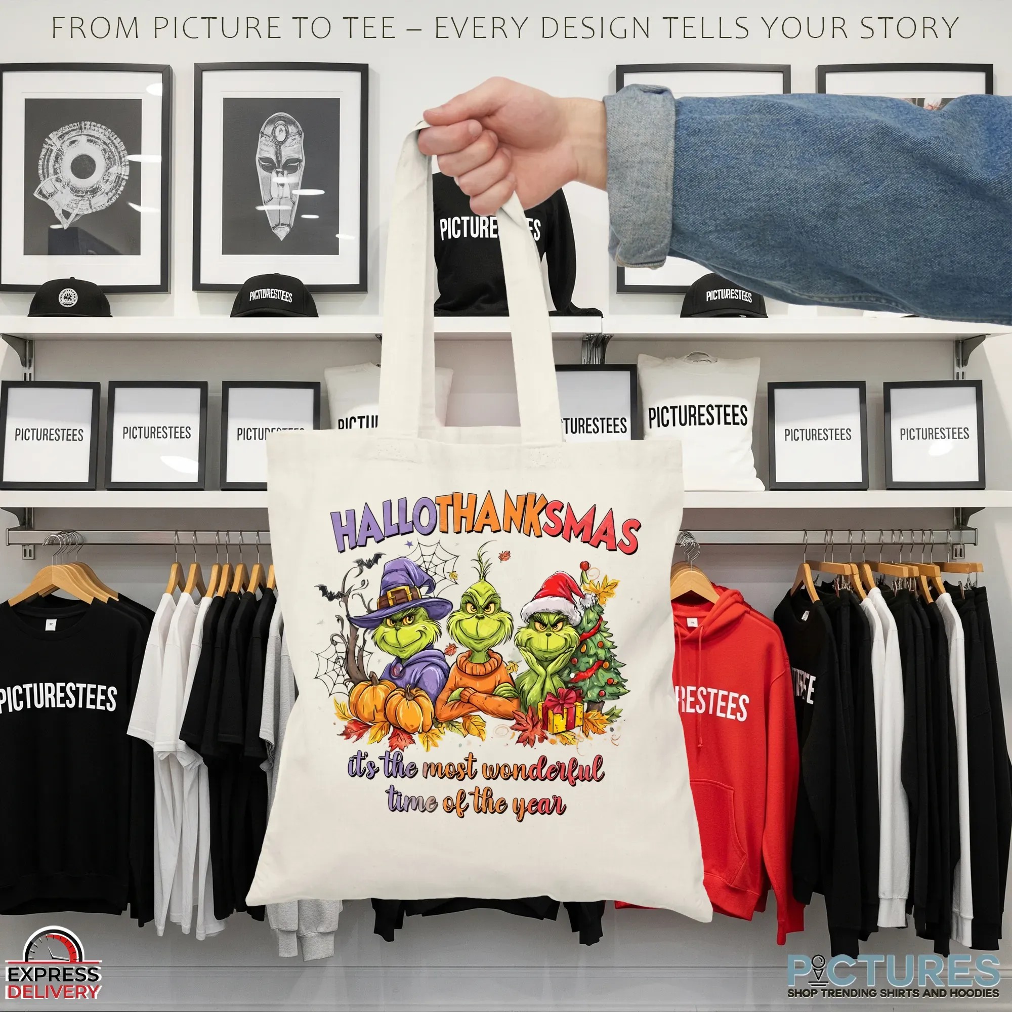 Grinch Hallothanksmas It's The Most Wonderful Time Of The Year Halloween Christmas Thanksgiving T Shirt