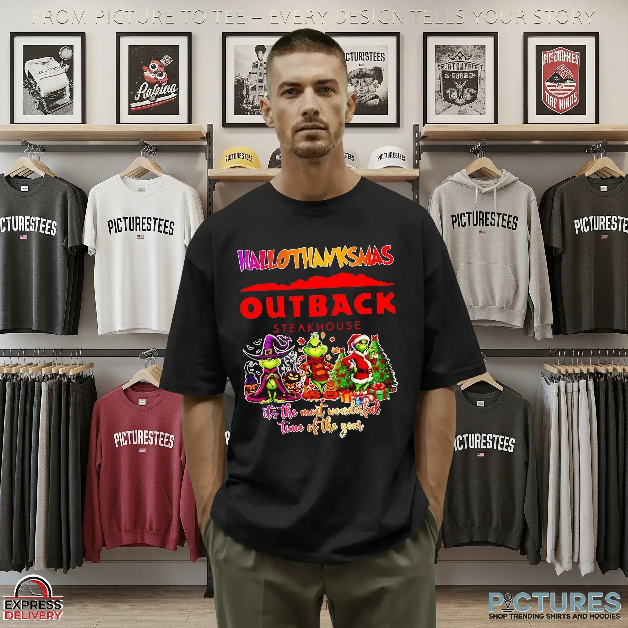 Grinch Hallothanksmas Outback Steakhouse It's The Most Wonderful Time Of The Year Christmas T Shirt