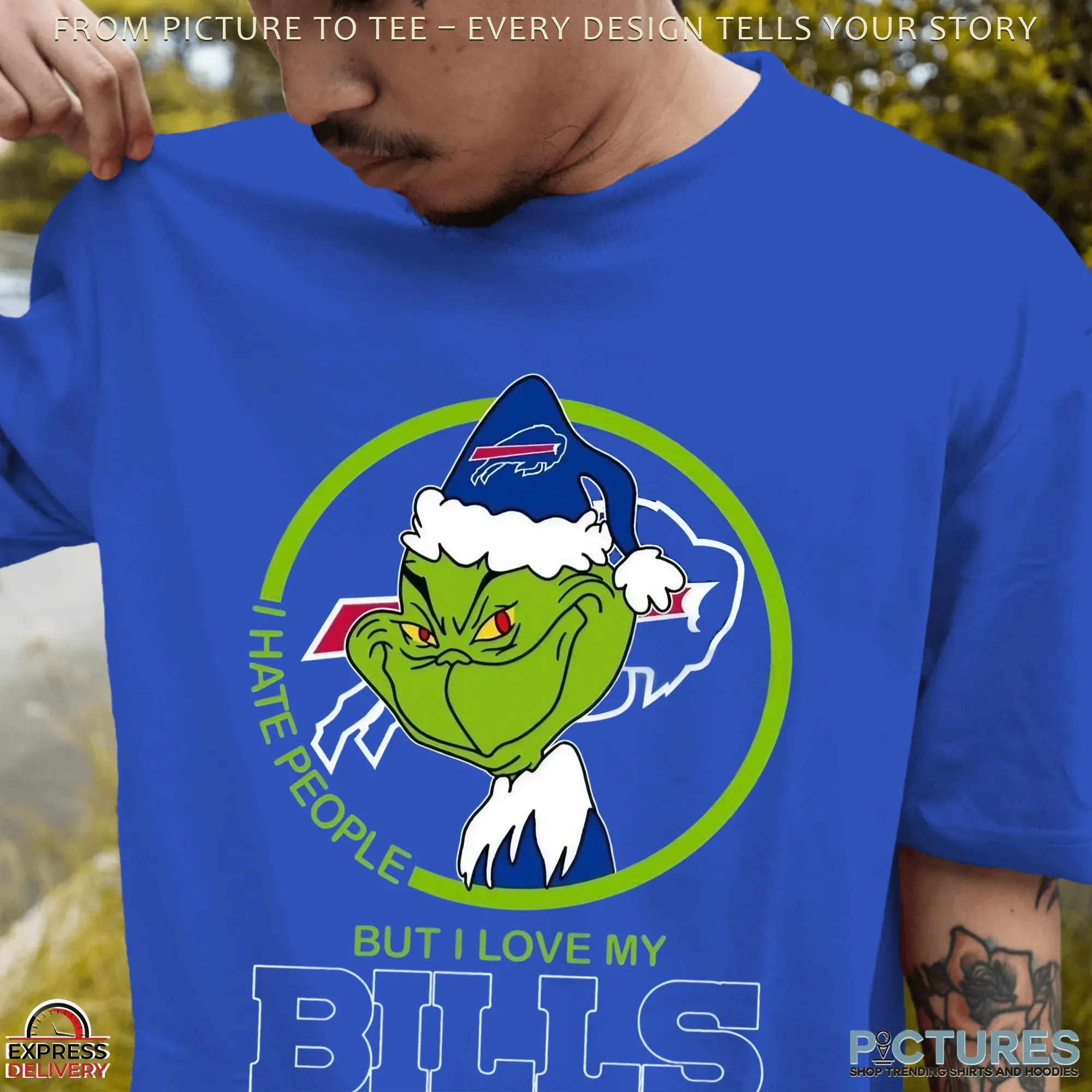 Grinch I Hate People But I Love My Buffalo Bills Football Christmas Parody T Shirt
