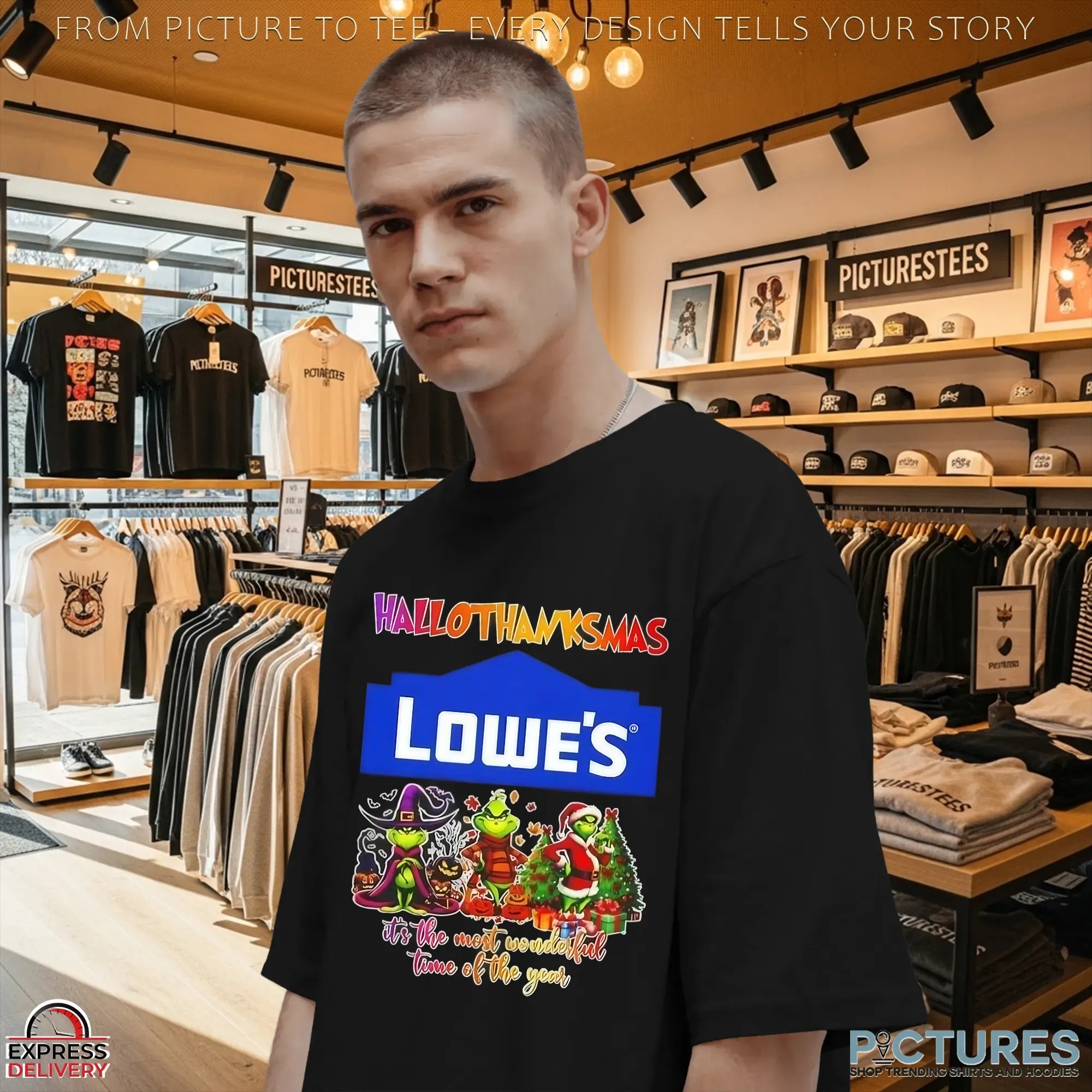 Grinch Lowe's Hallothanksmas It's The Most Wonderful Time Of The Year Happy Christmas Mashup T Shirt