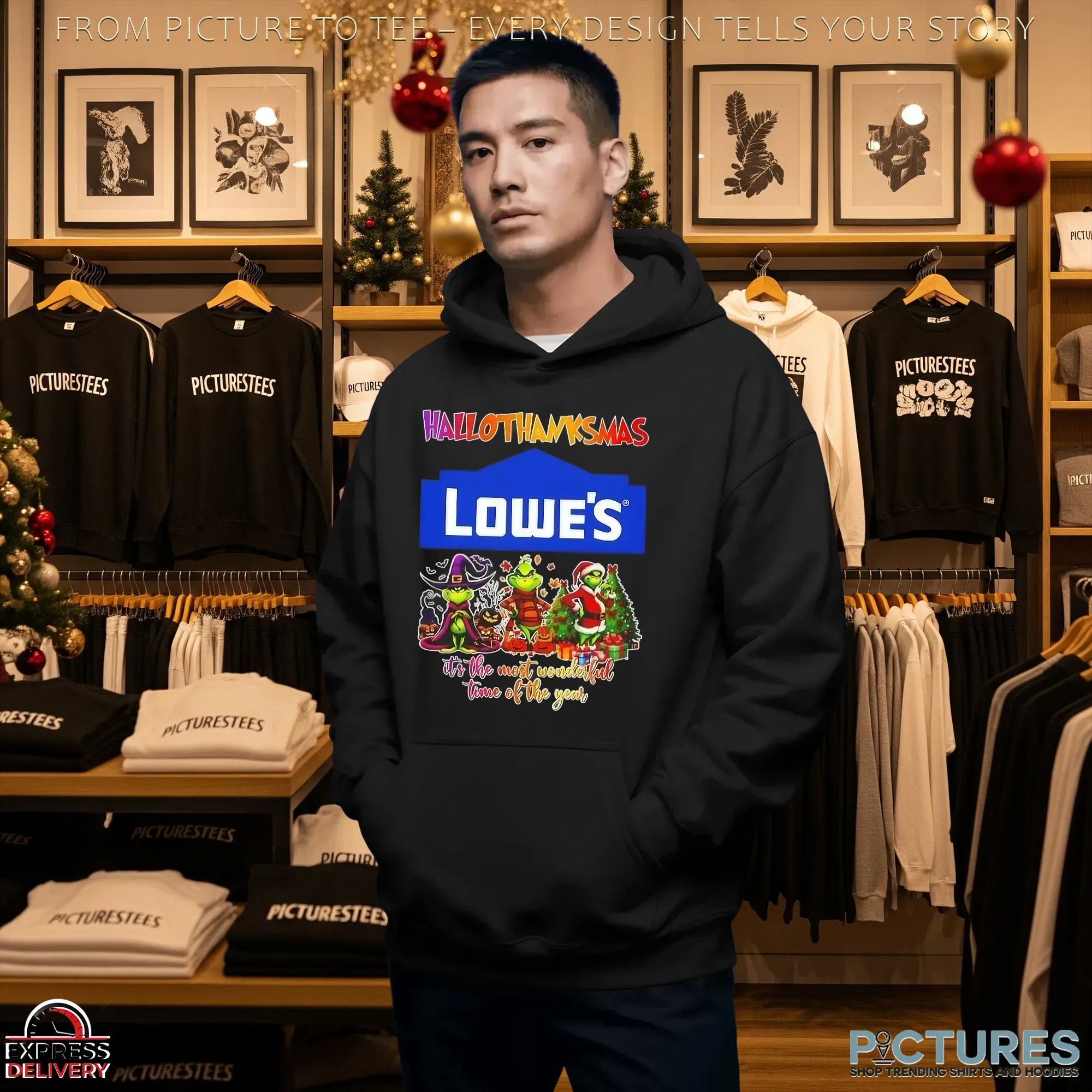 Grinch Lowe's Hallothanksmas It's The Most Wonderful Time Of The Year Happy Christmas Mashup T Shirt