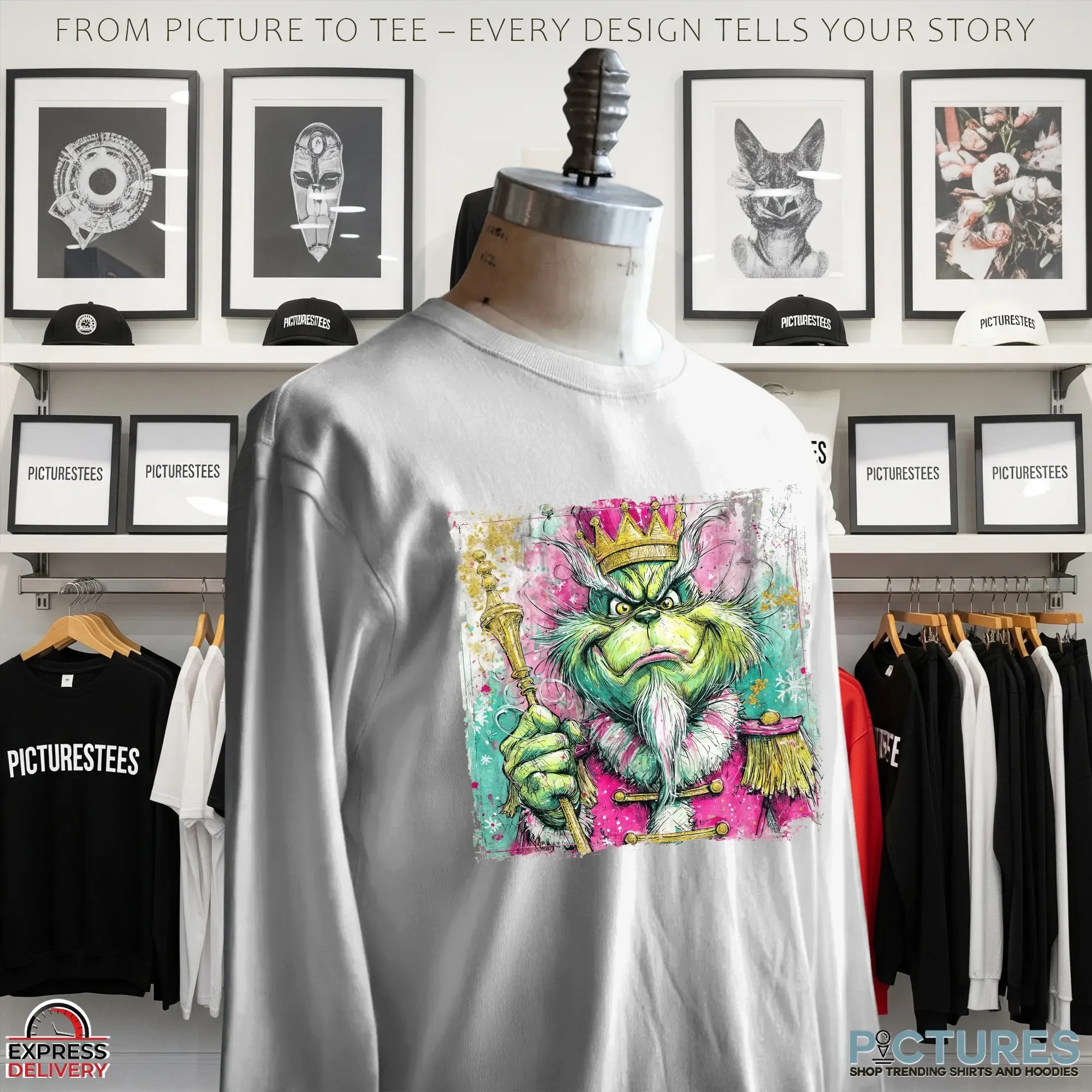 Grinch Preppy Green Monster Nutcracker Glitter Christmas Mean Guy T Shirt