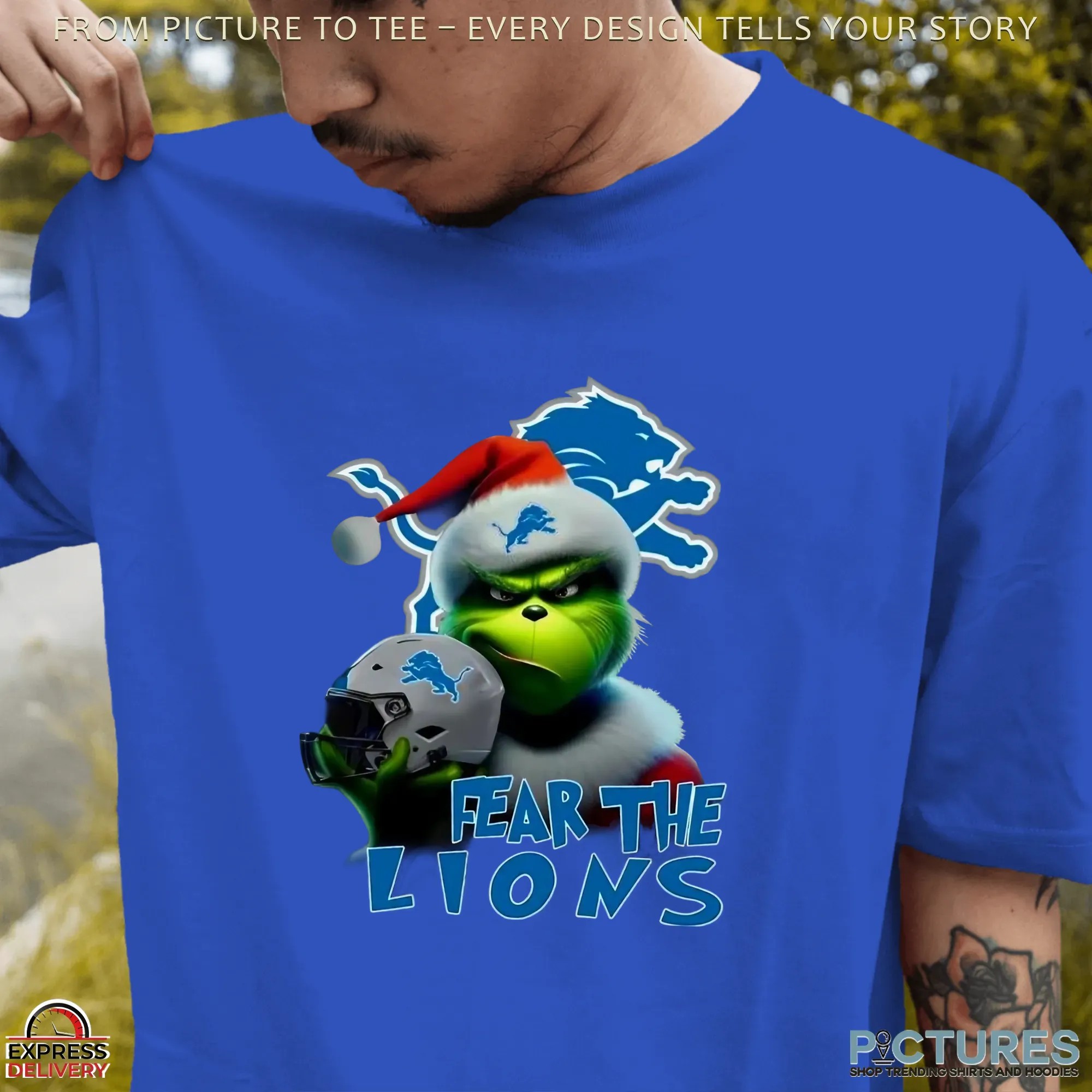 Grinch Santa Fear The Lions Christmas T Shirt