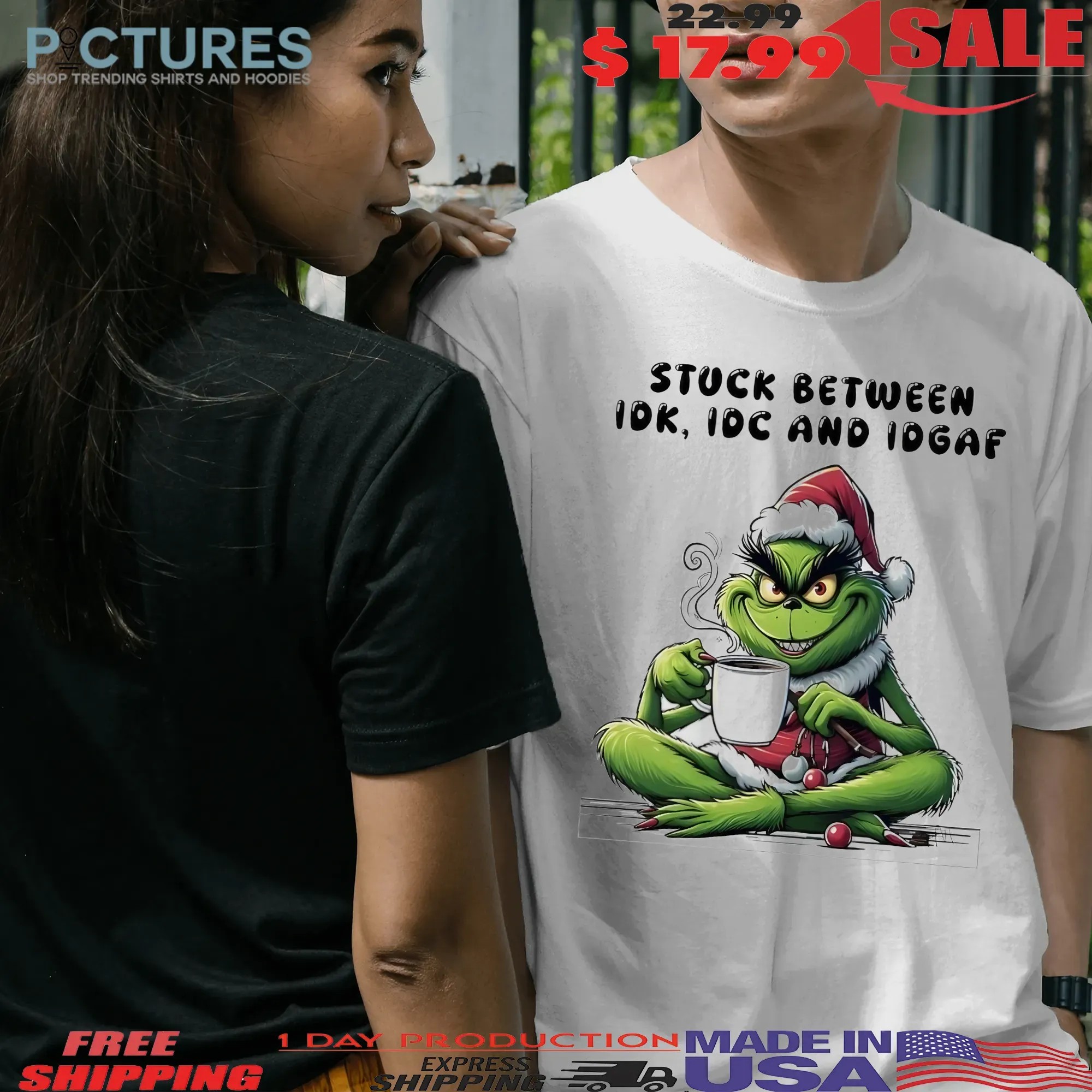 Grinch Stuck Between Idk Idc And Idgaf Christmas 2025 T Shirt