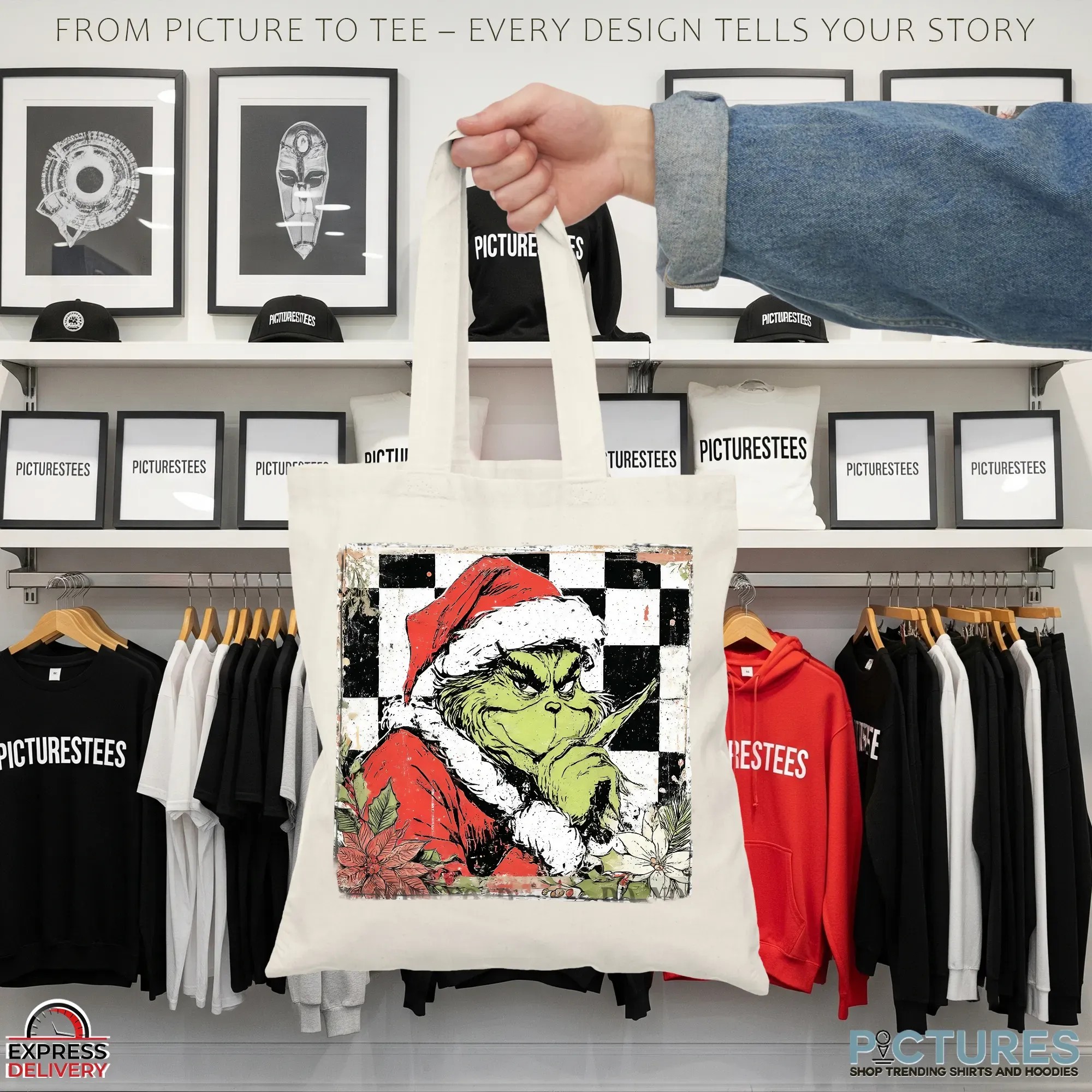 Grinch Vintage Checkered Grichmas Christmas Preppy Glitter T Shirt