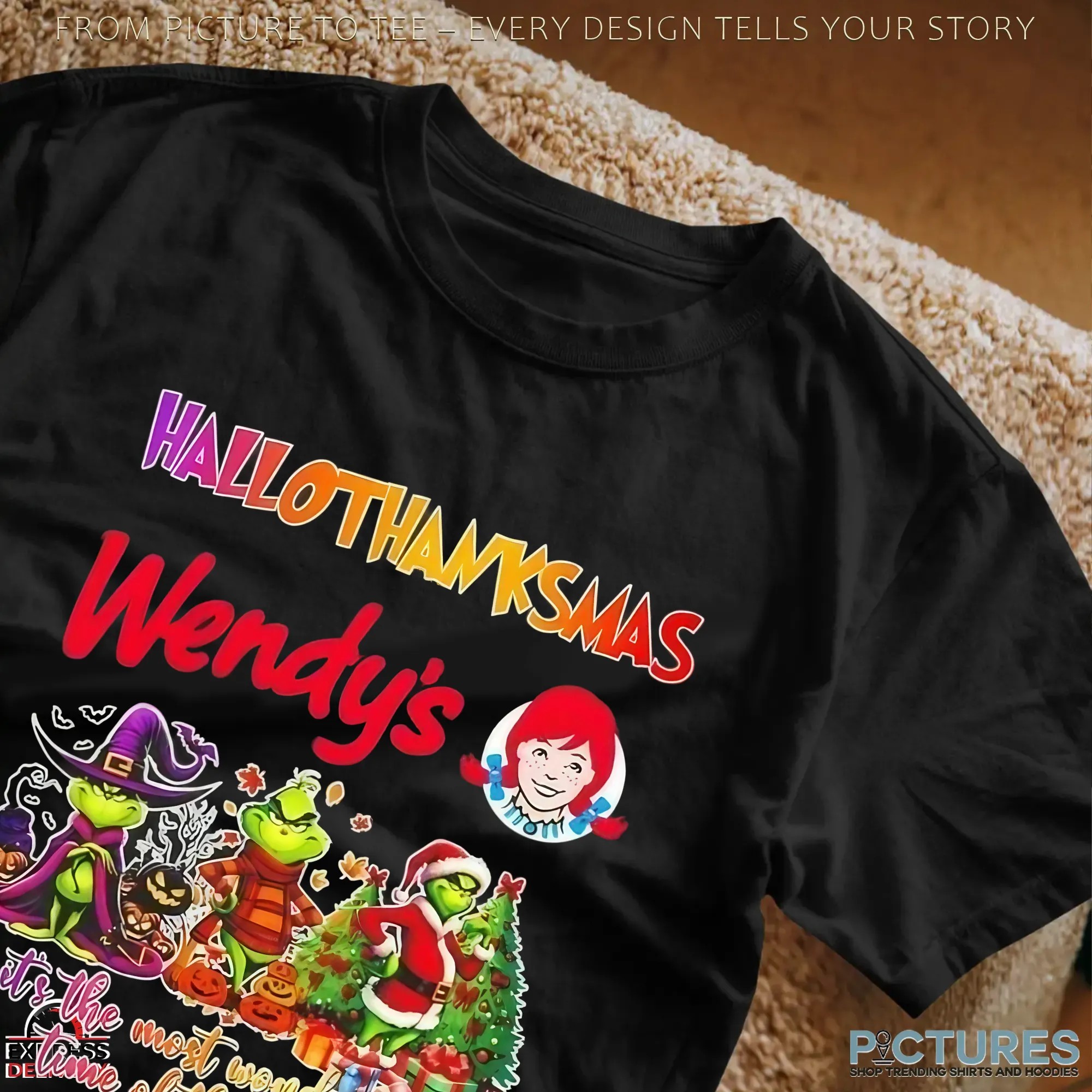 Grinch Wendy's Happy Hallothanksmas It's The Most Wonderful Time Of The Year Halloween Mashup T Shirt