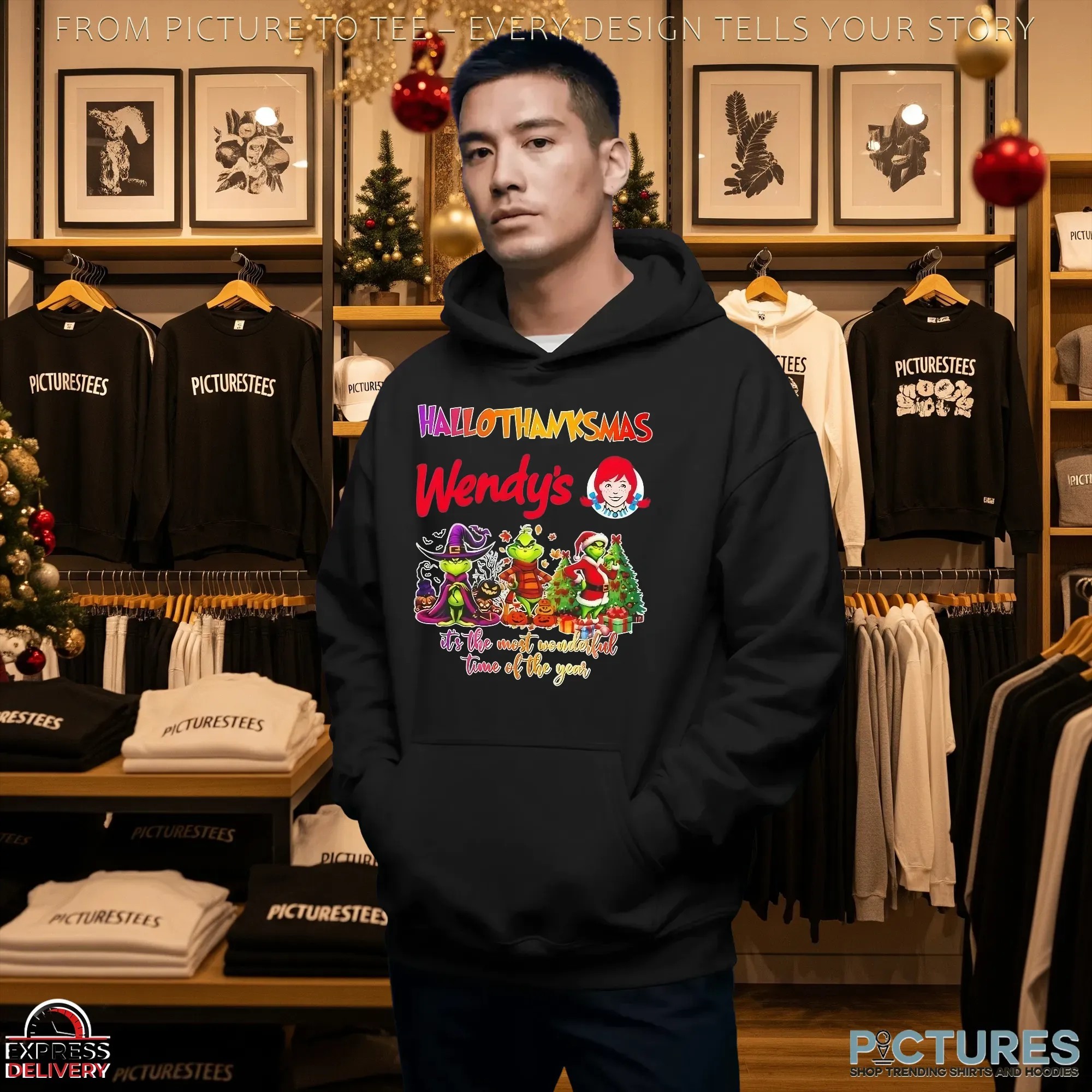 Grinch Wendy's Happy Hallothanksmas It's The Most Wonderful Time Of The Year Halloween Mashup T Shirt