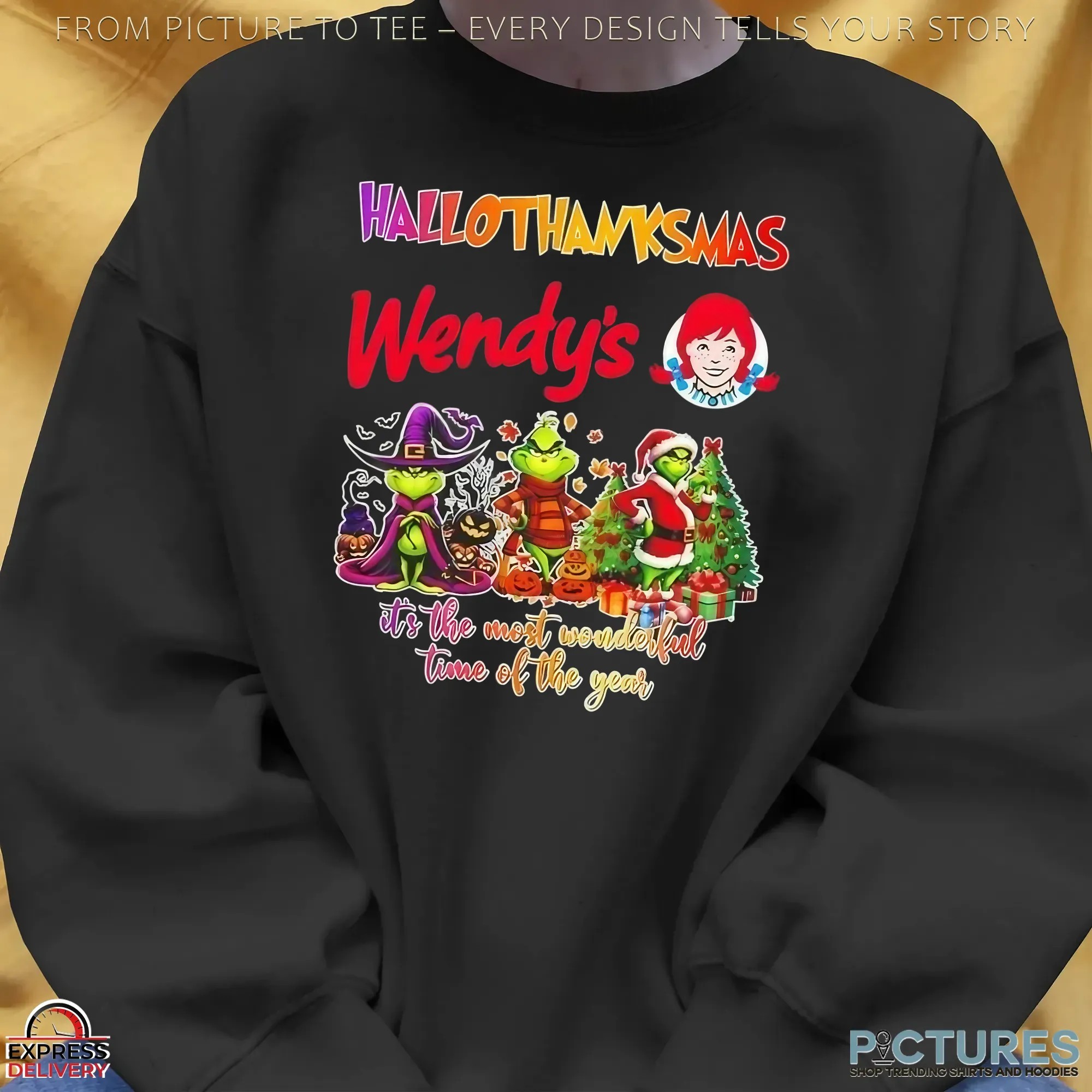 Grinch Wendy's Happy Hallothanksmas It's The Most Wonderful Time Of The Year Halloween Mashup T Shirt