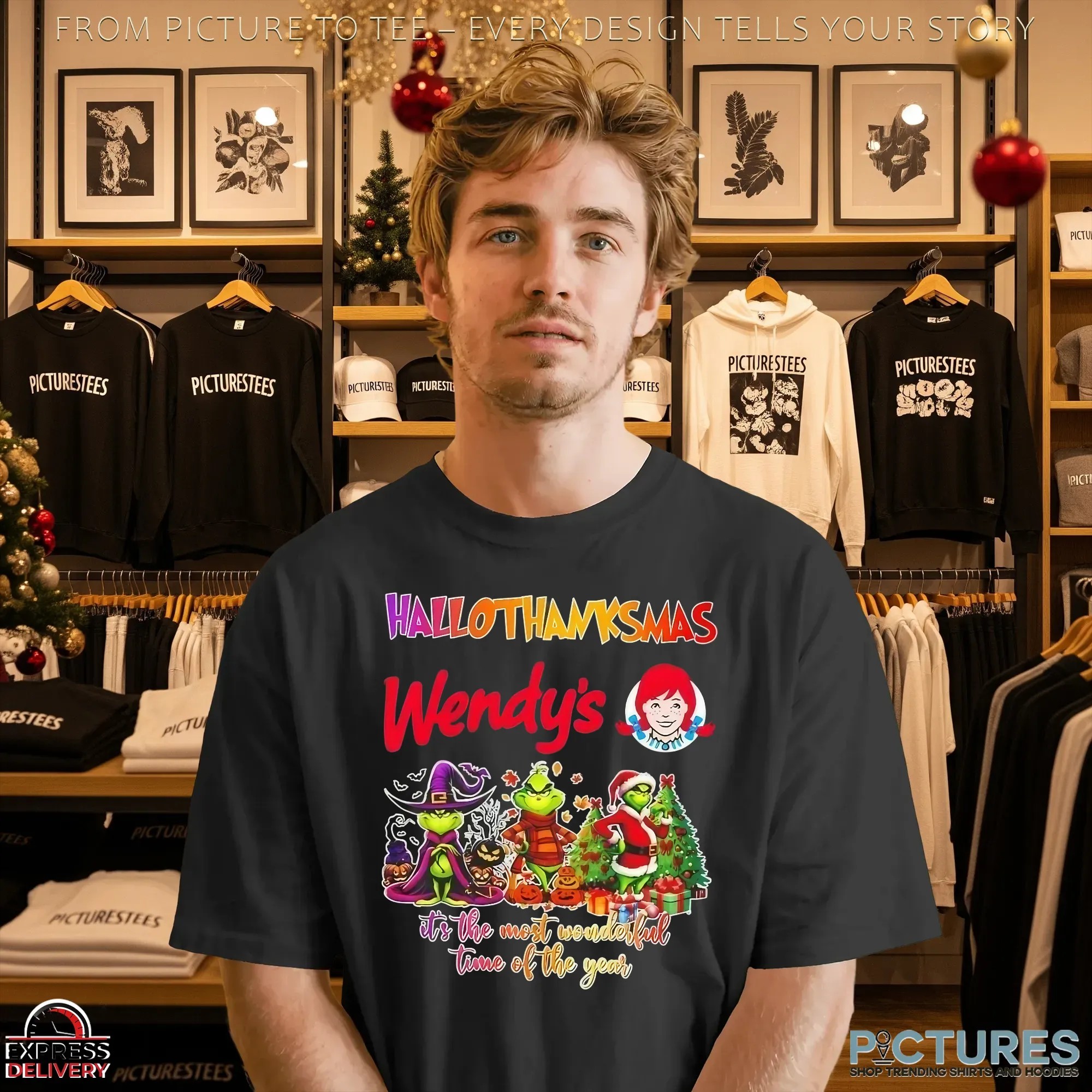Grinch Wendy's Happy Hallothanksmas It's The Most Wonderful Time Of The Year Halloween Mashup T Shirt