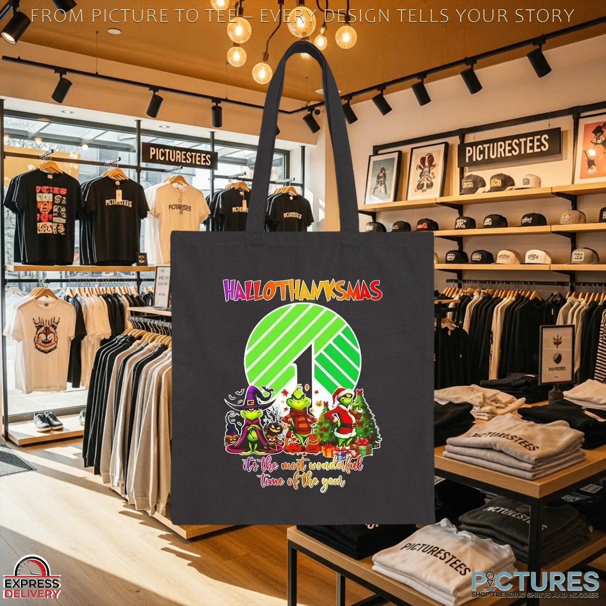 Grinch X Dollar Tree Hallothanksmas It's The Most Wonderful Time Of The Year Happy Halloween Christmas T Shirt