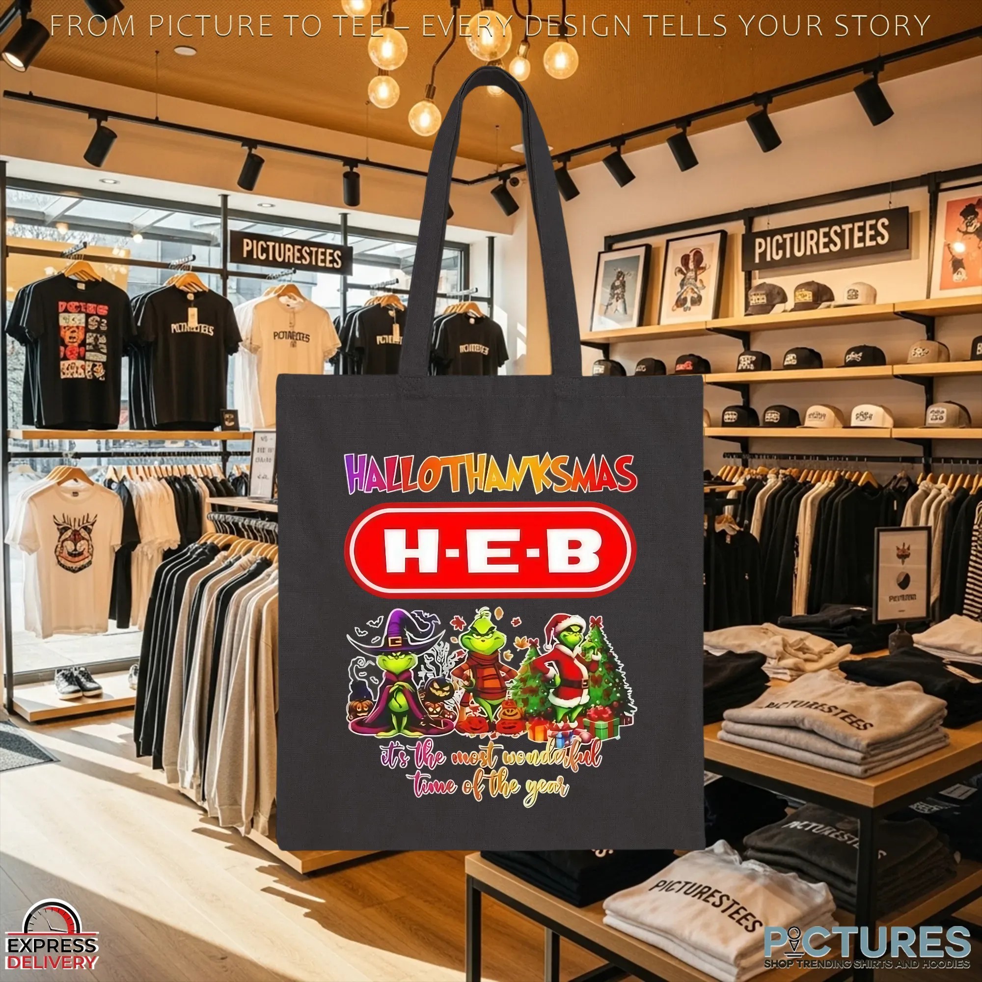 Grinch X H-E-B Grocery Hallothanksmas It's The Most Wonderful Time Of The Year Happy Halloween Christmas T Shirt