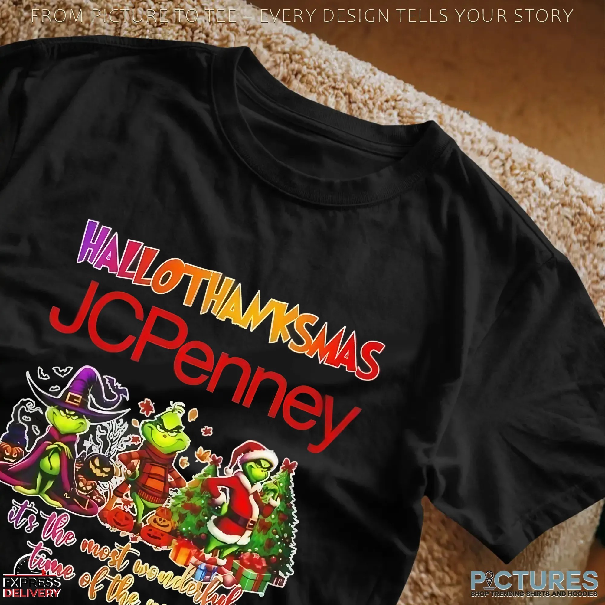 Grinch X JCPenny Hallothanksmas It's The Most Wonderful Time Of The Year Happy Christmas Mashup T Shirt
