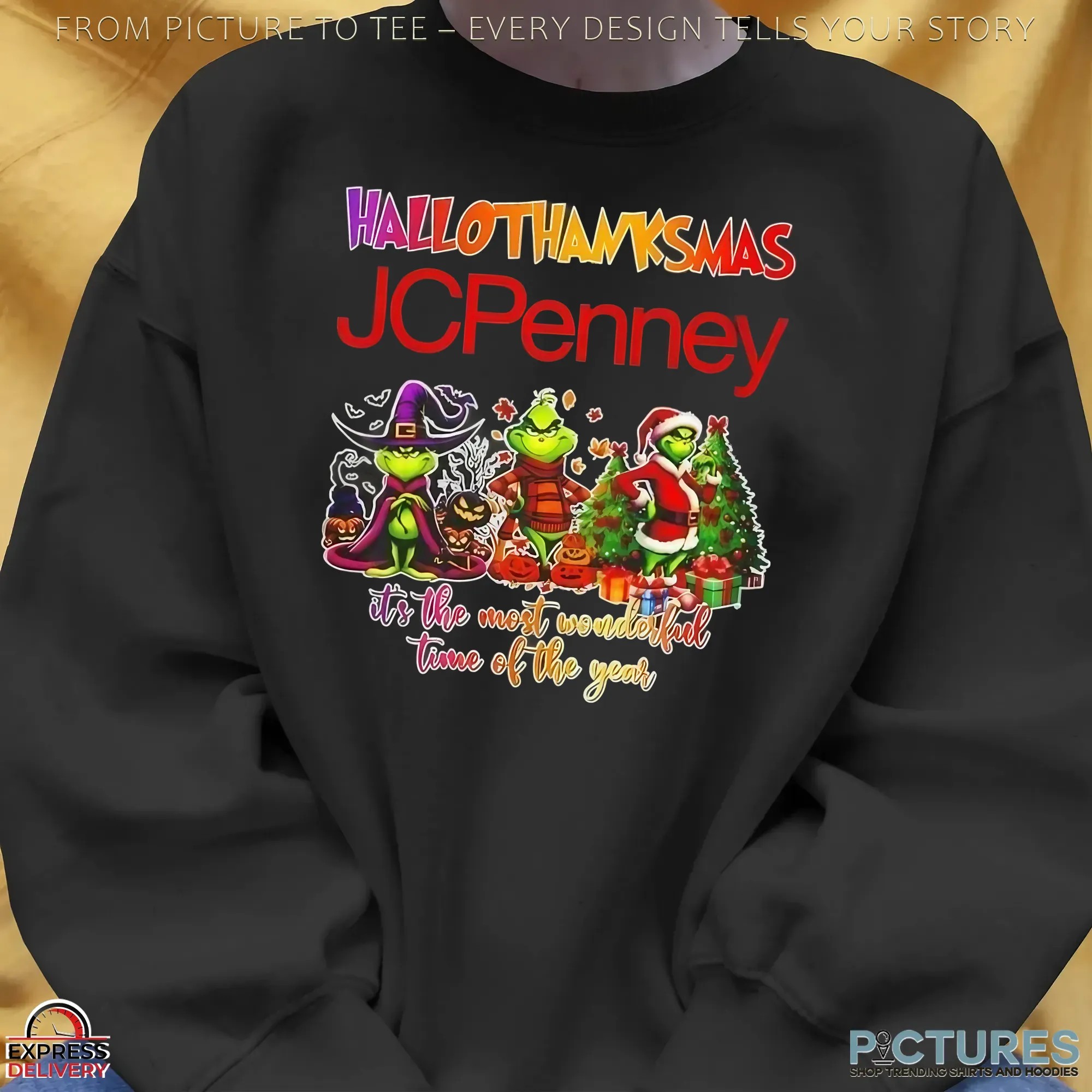 Grinch X JCPenny Hallothanksmas It's The Most Wonderful Time Of The Year Happy Christmas Mashup T Shirt