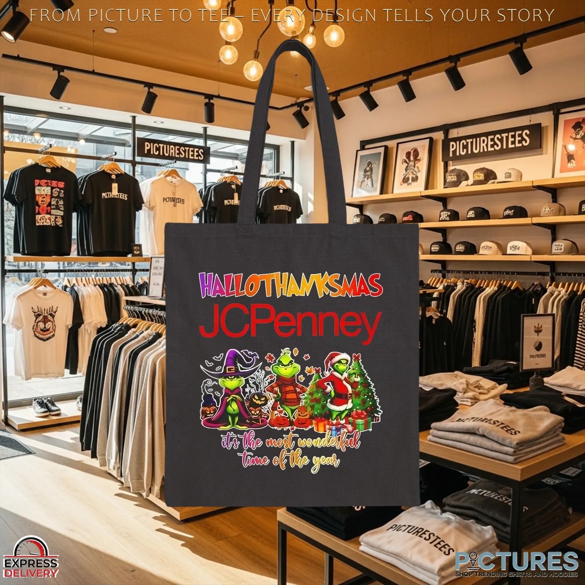 Grinch X JCPenny Hallothanksmas It's The Most Wonderful Time Of The Year Happy Christmas Mashup T Shirt